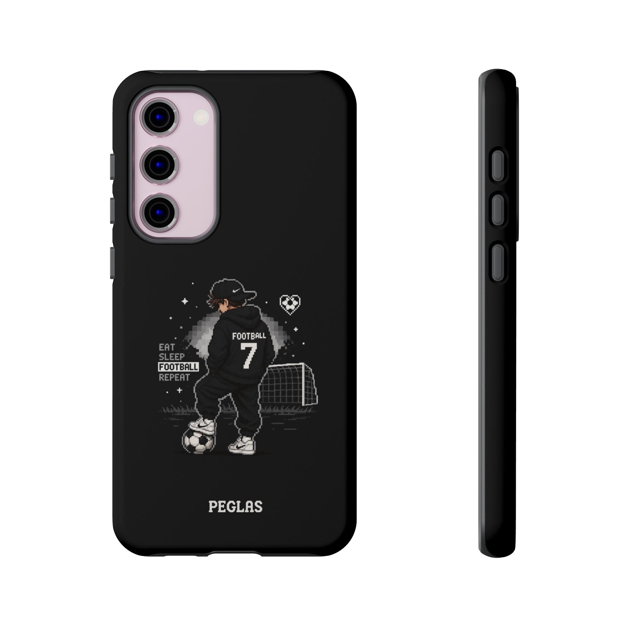 Football Player Phone Case - 'Eat Sleep Football Repeat' Black Tough Case, Soccer Goal Graphic