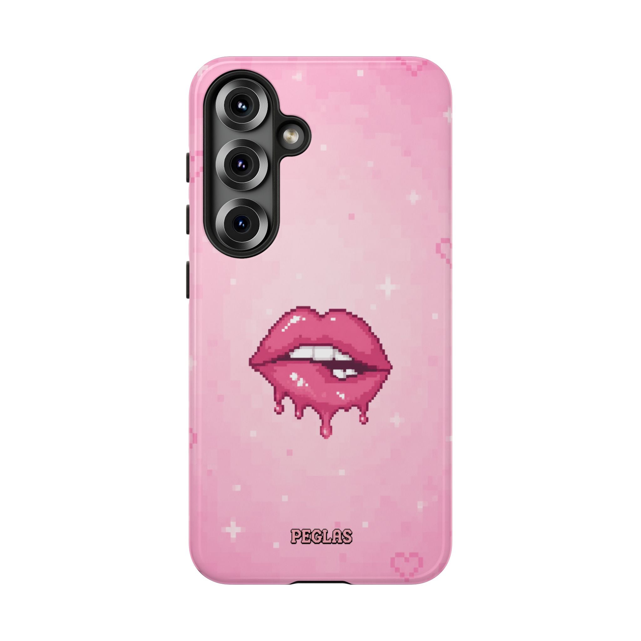 Pink Drip Lips Phone Case — Cute Pixel Art Protective Tough Case