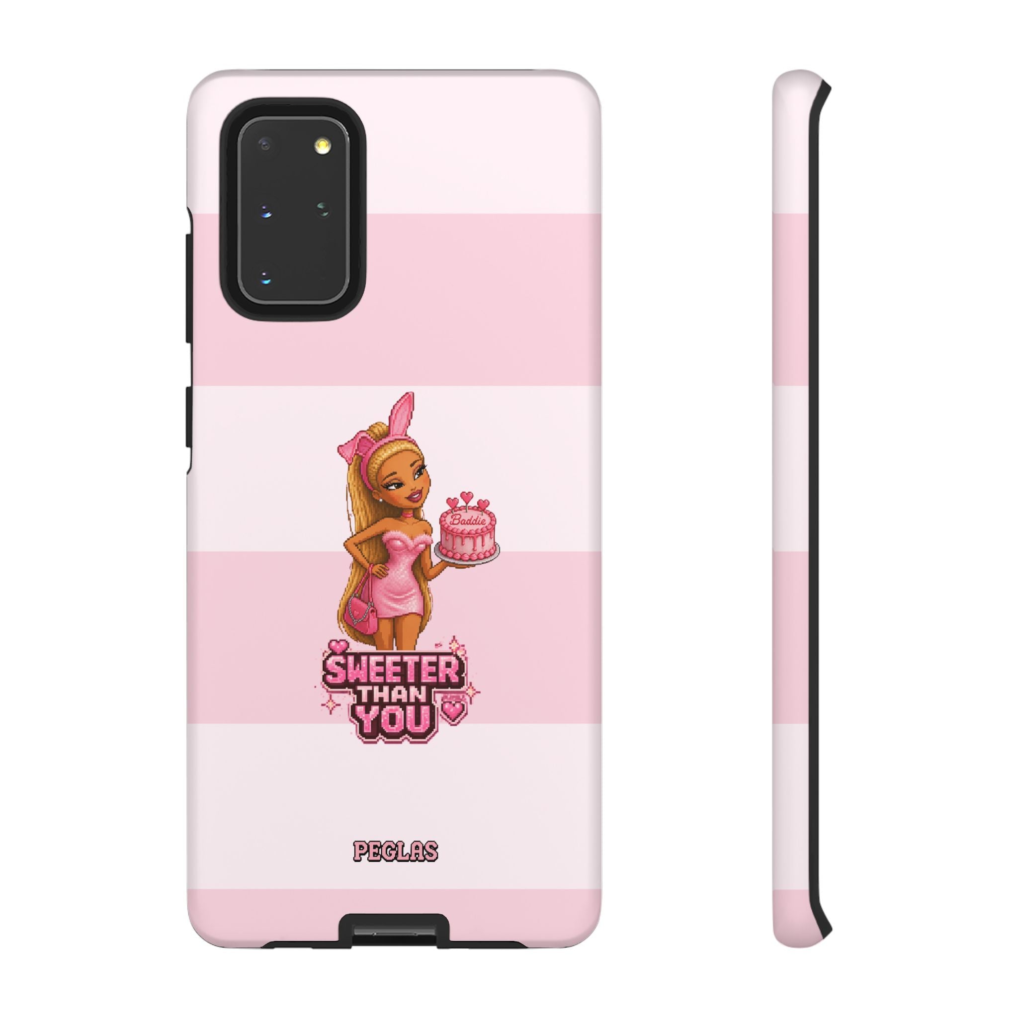 Phone Case — “Sweeter Than You” Pink Striped Cute Cake Girl Protective Cover