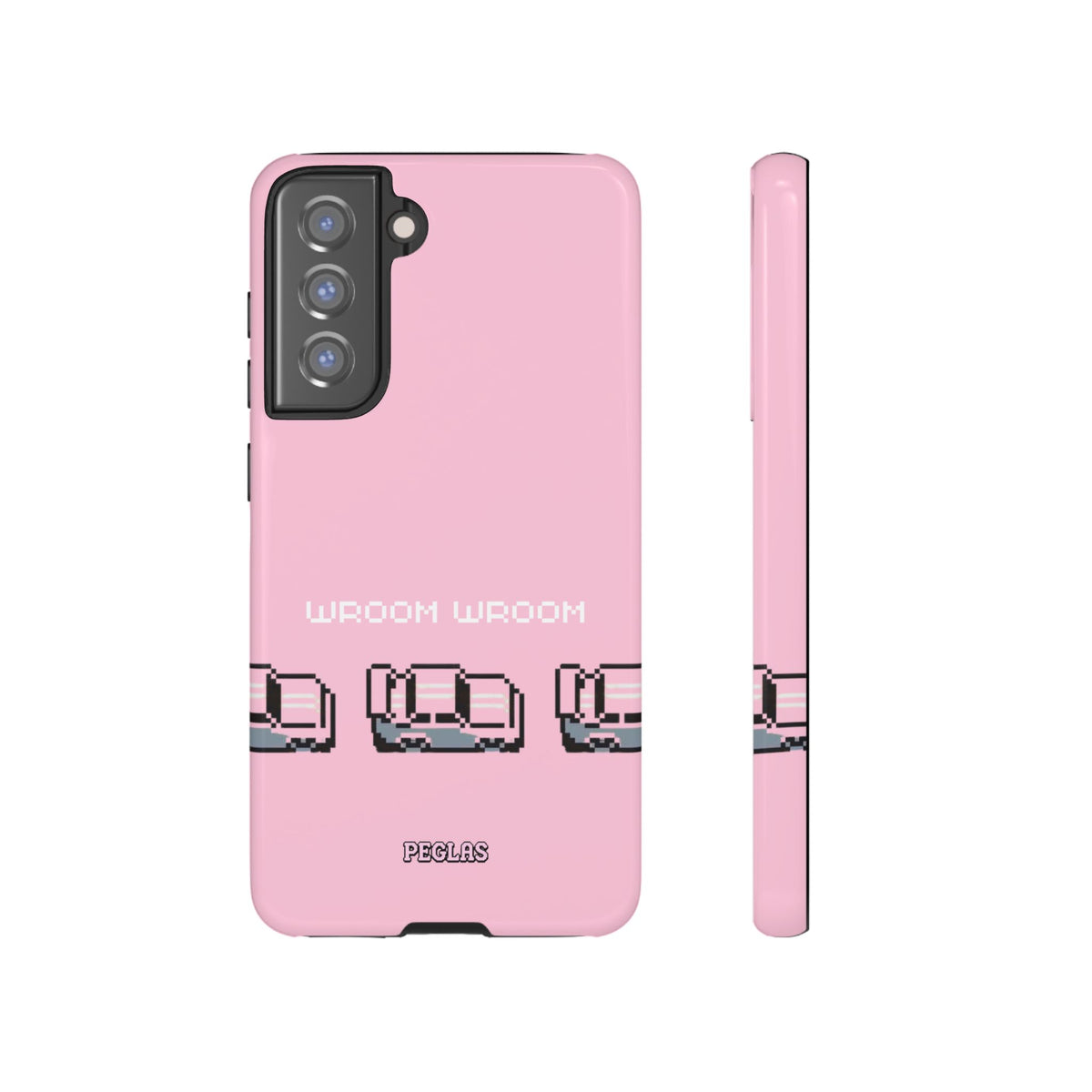Pink Retro Pixel Cars Phone Case — "Wroom Wroom" Tough Protective Cover