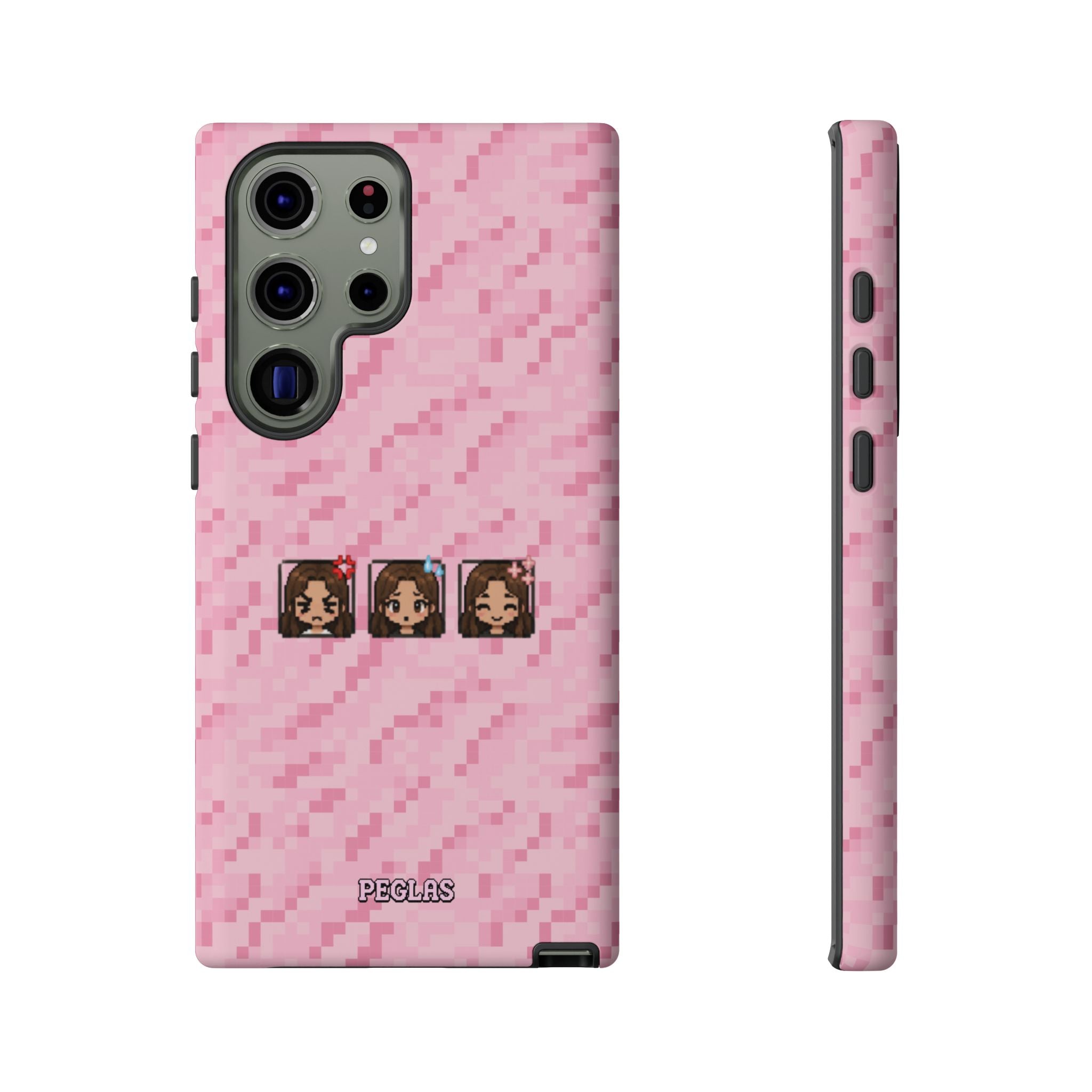 Pixel Girl Emojis Pink Tough Phone Case