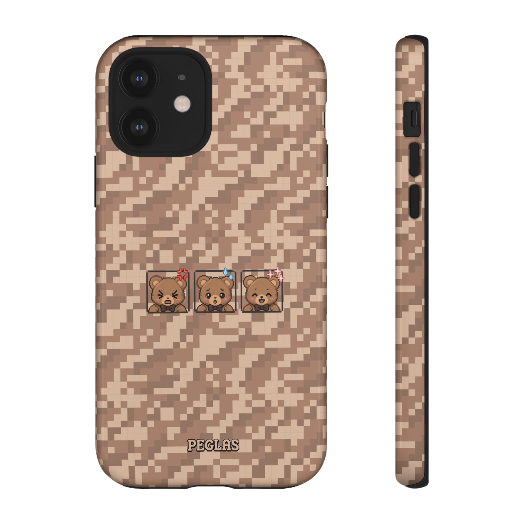 Pixel Teddy Emojis Brown Tough Phone Case