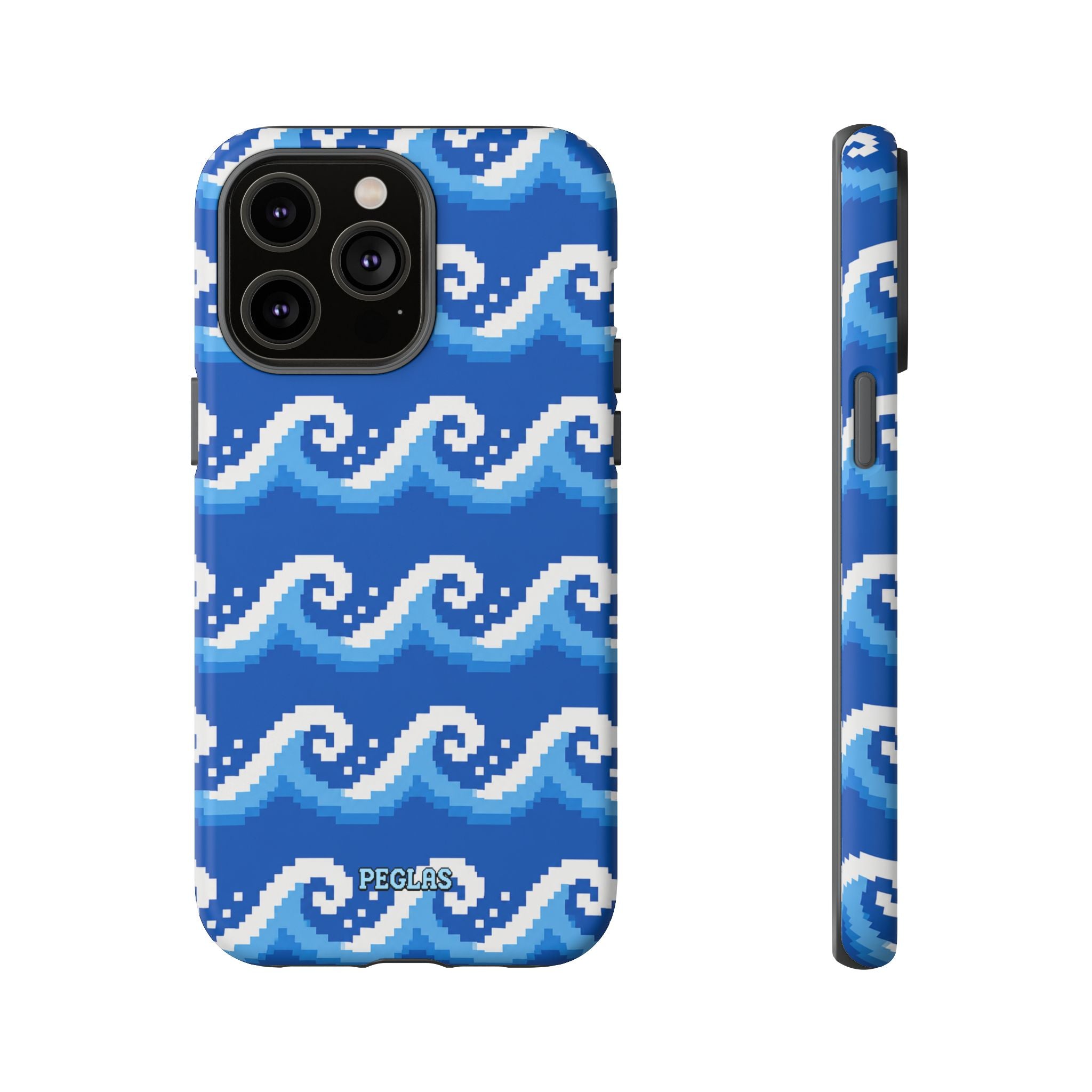 Pixel Wave Phone Case — Blue Ocean Retro Pixel Art iPhone Cover