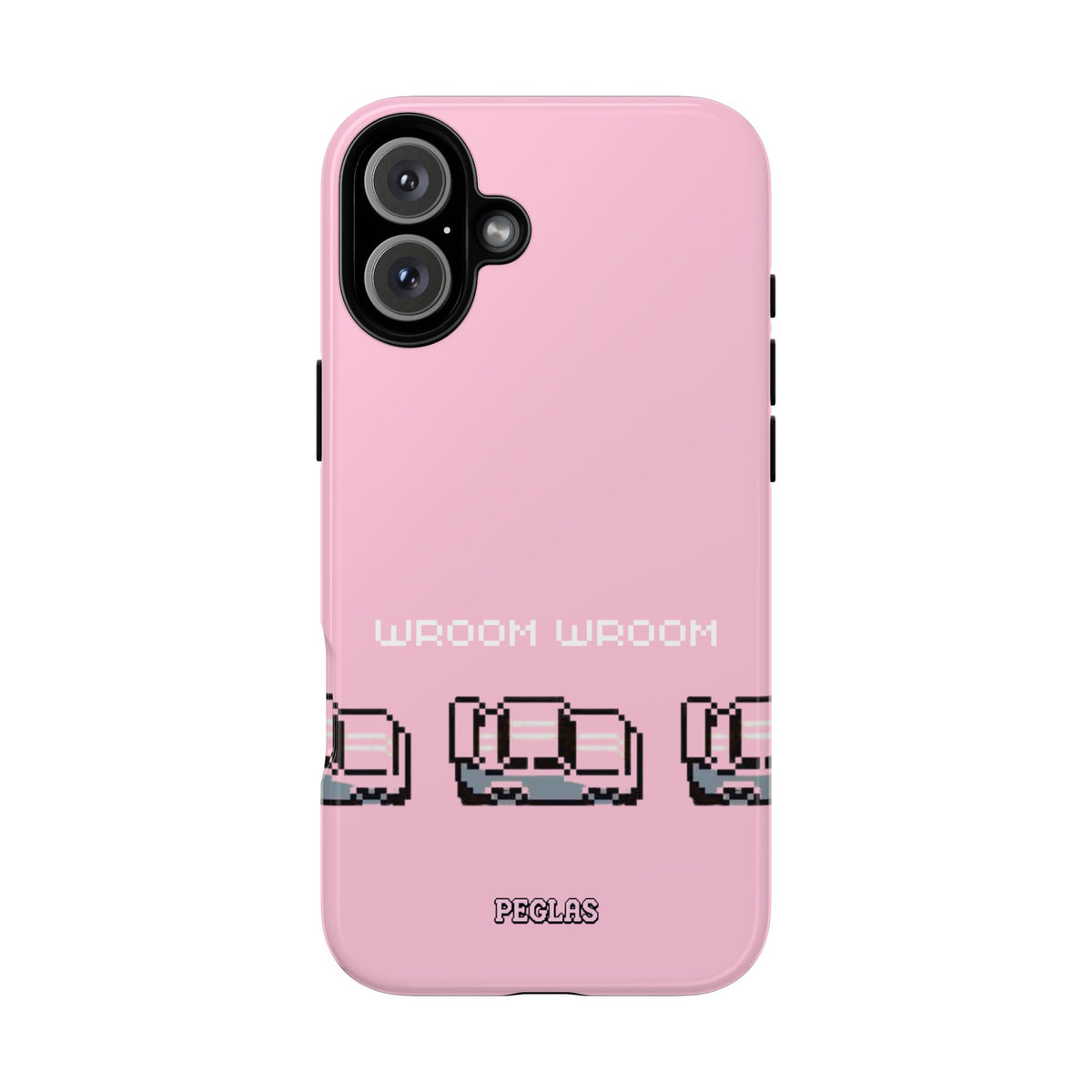 Pink Retro Pixel Cars Phone Case — "Wroom Wroom" Tough Protective Cover