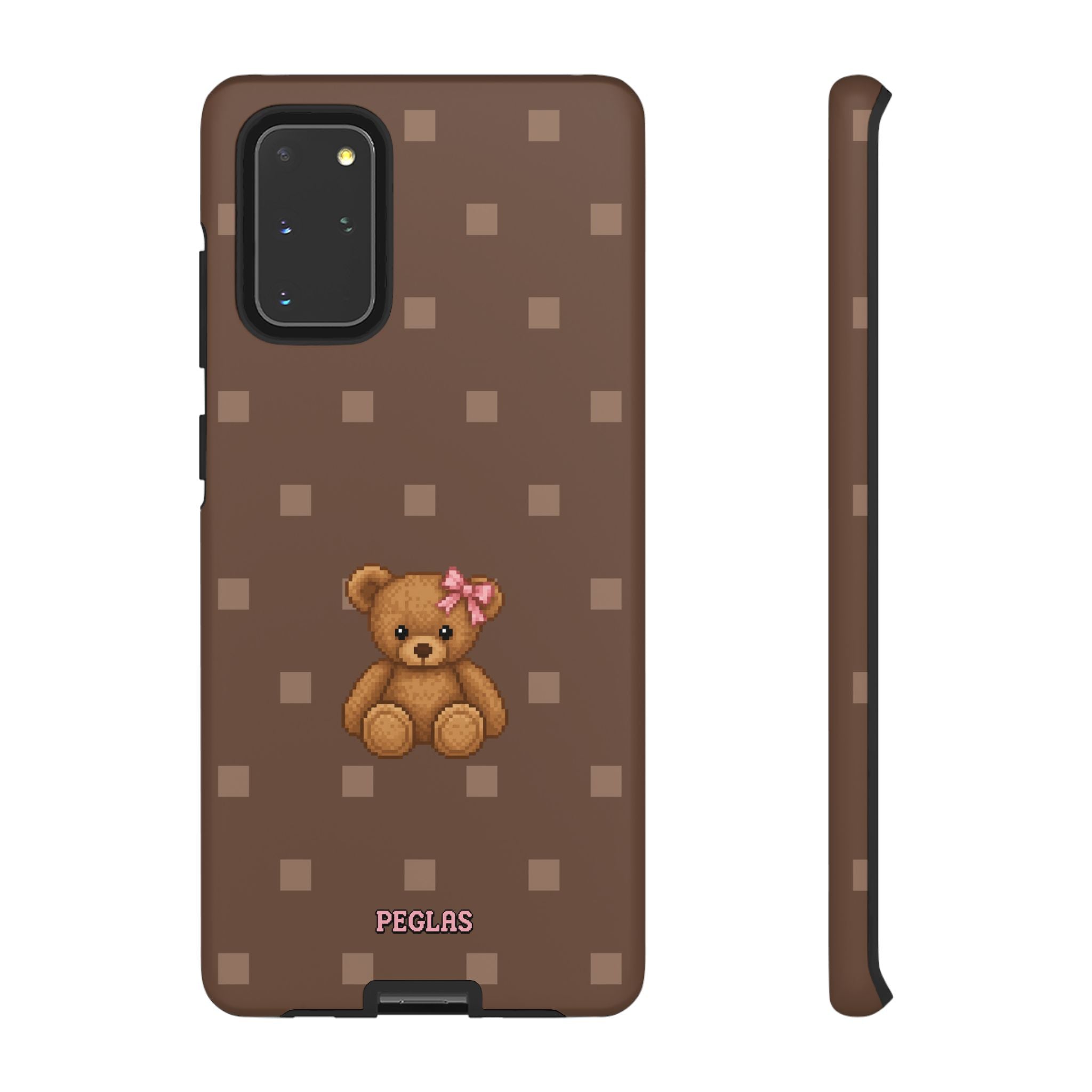 Teddy Bear Tough Phone Case — Cute Brown Polka Dot Protective Cover