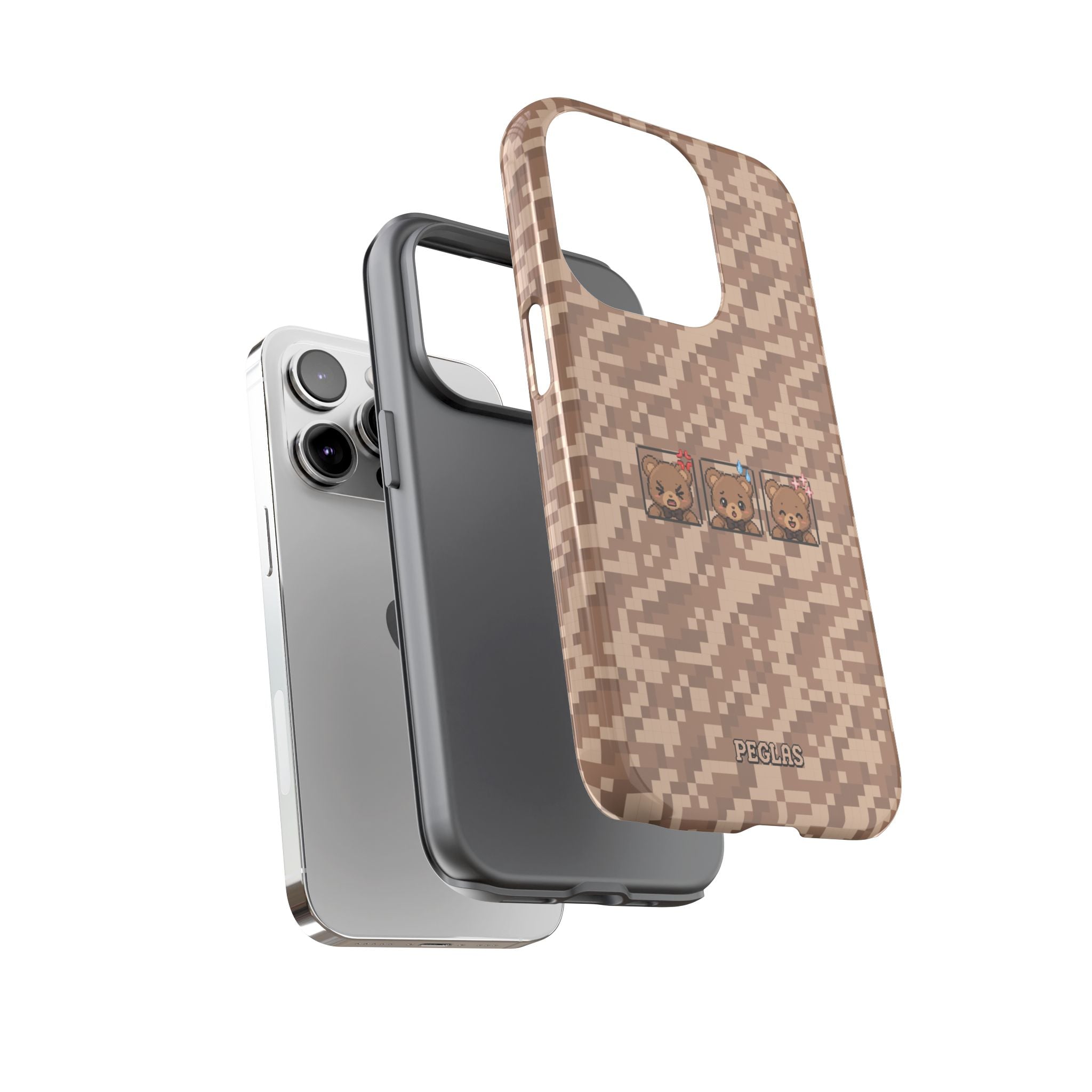 Pixel Teddy Emojis Brown Tough Phone Case