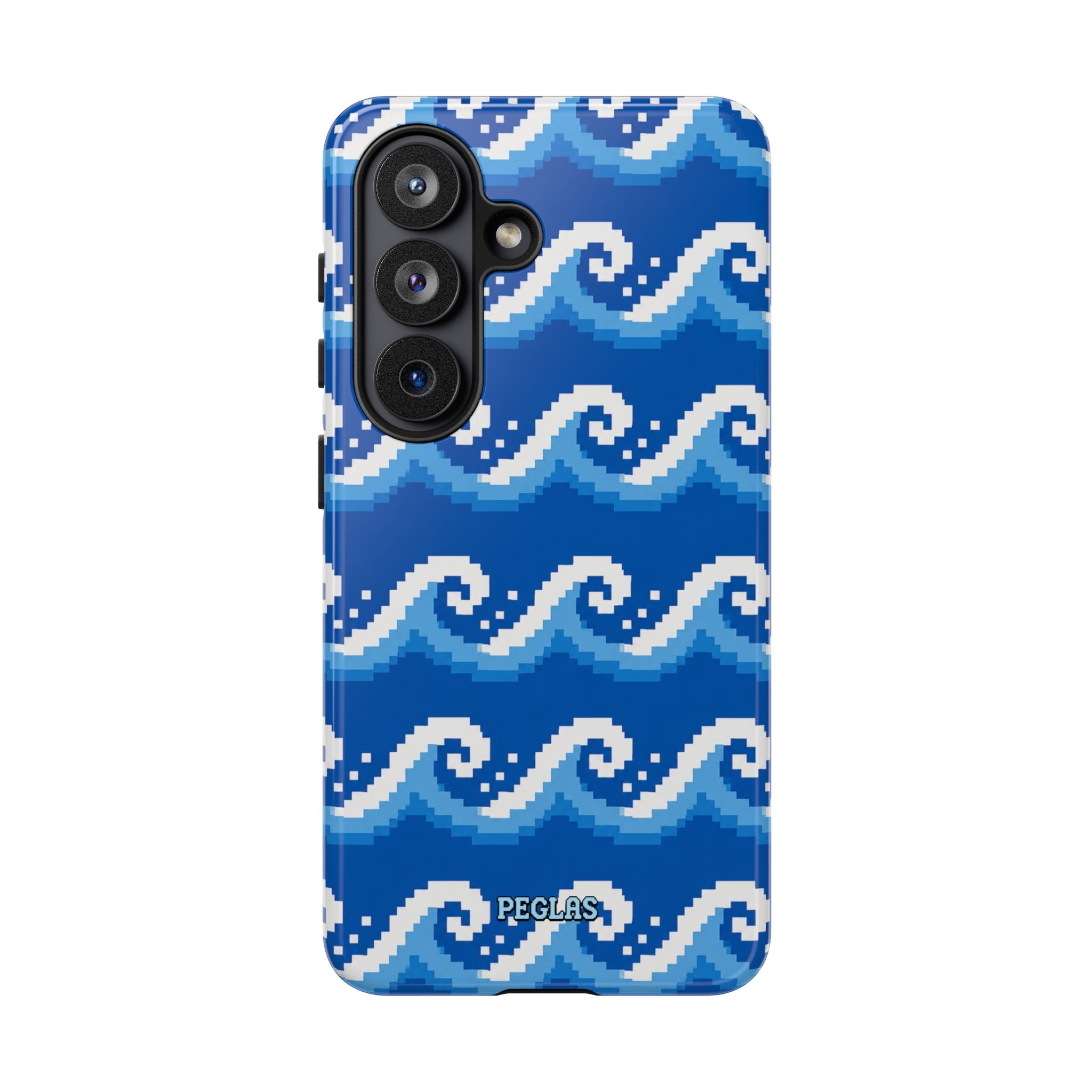 Pixel Wave Phone Case — Blue Ocean Retro Pixel Art iPhone Cover