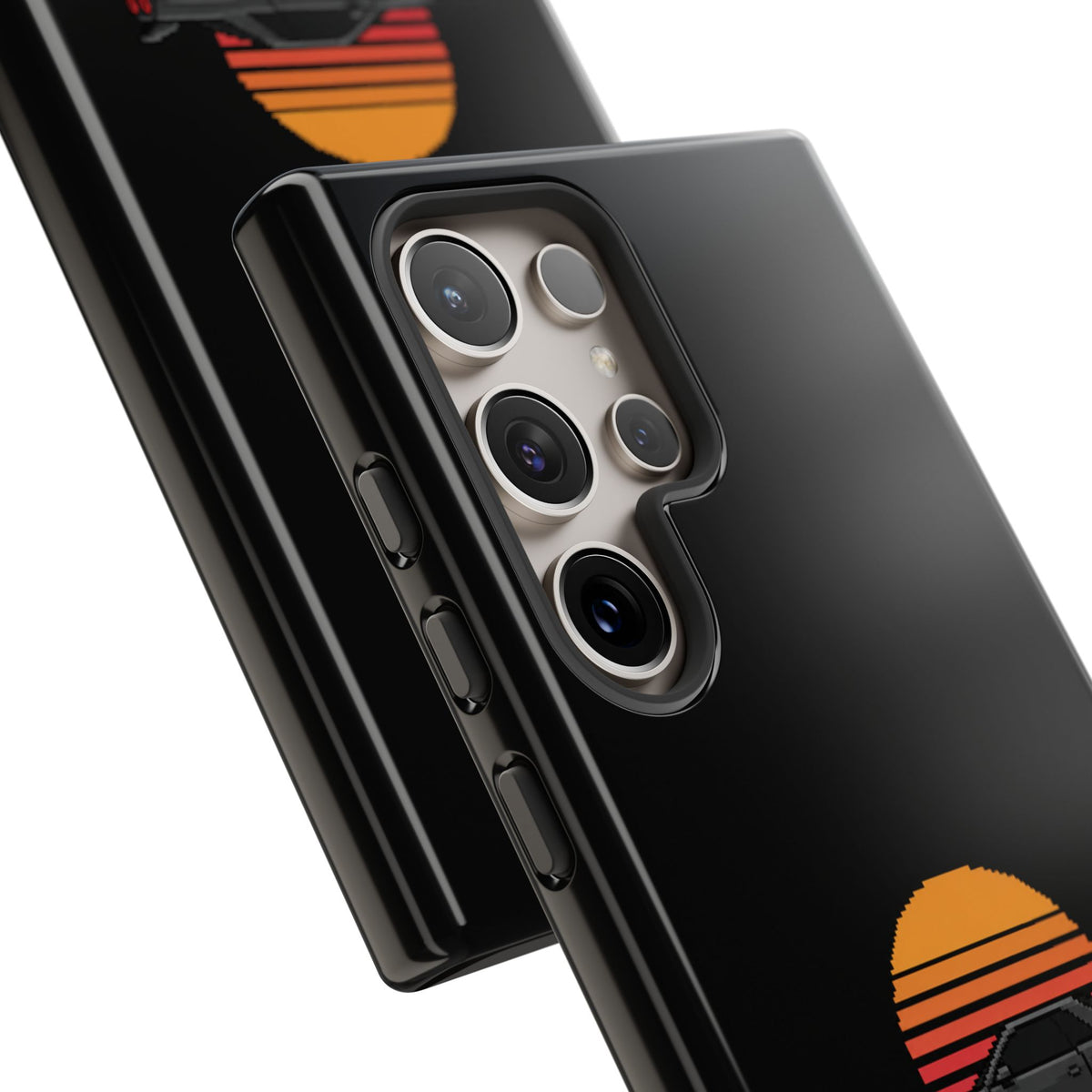 Vintage Black Sports Car Phone Case — Retro Sunset Design