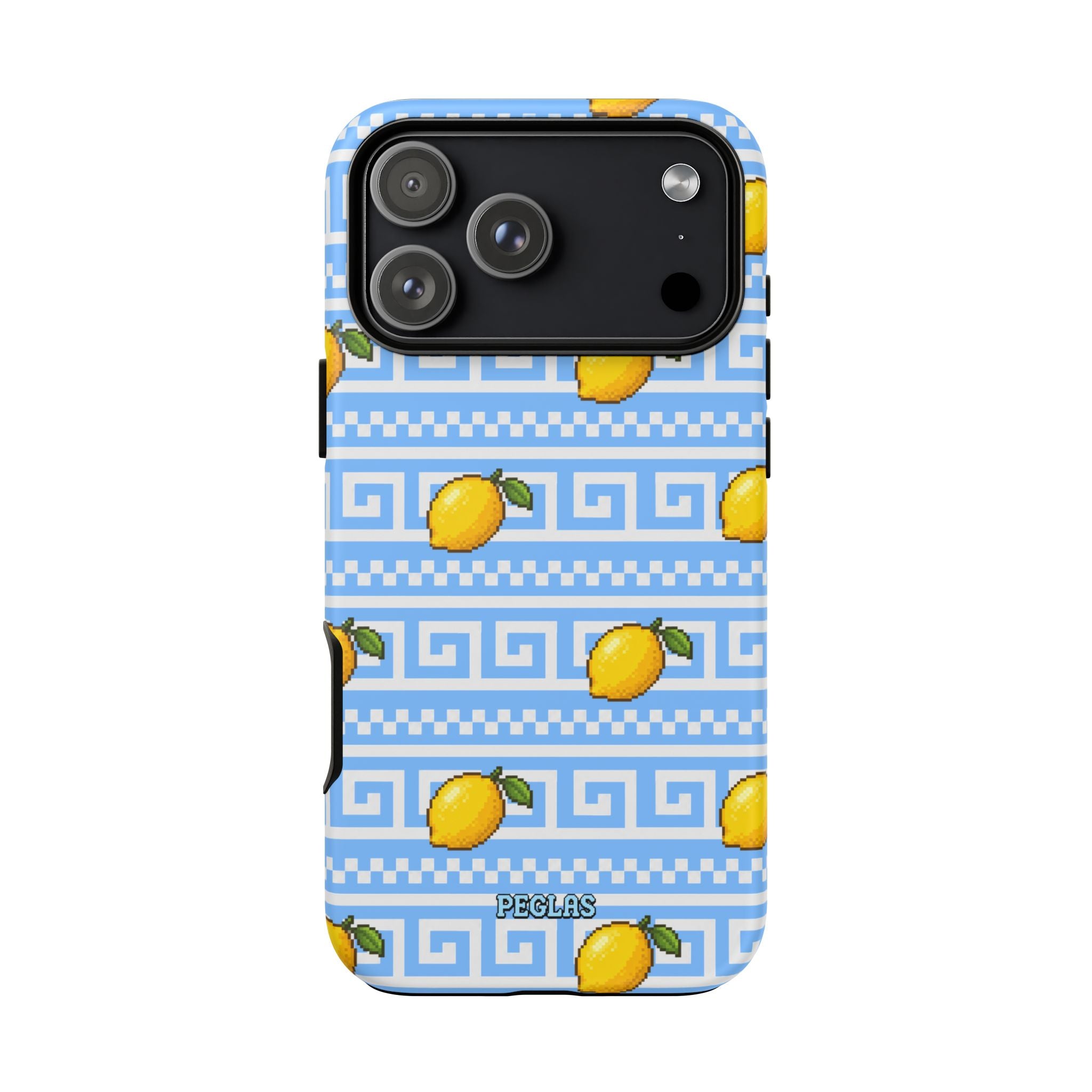 Lemon Greek Key Phone Case — Blue Citrus Pattern Tough Case