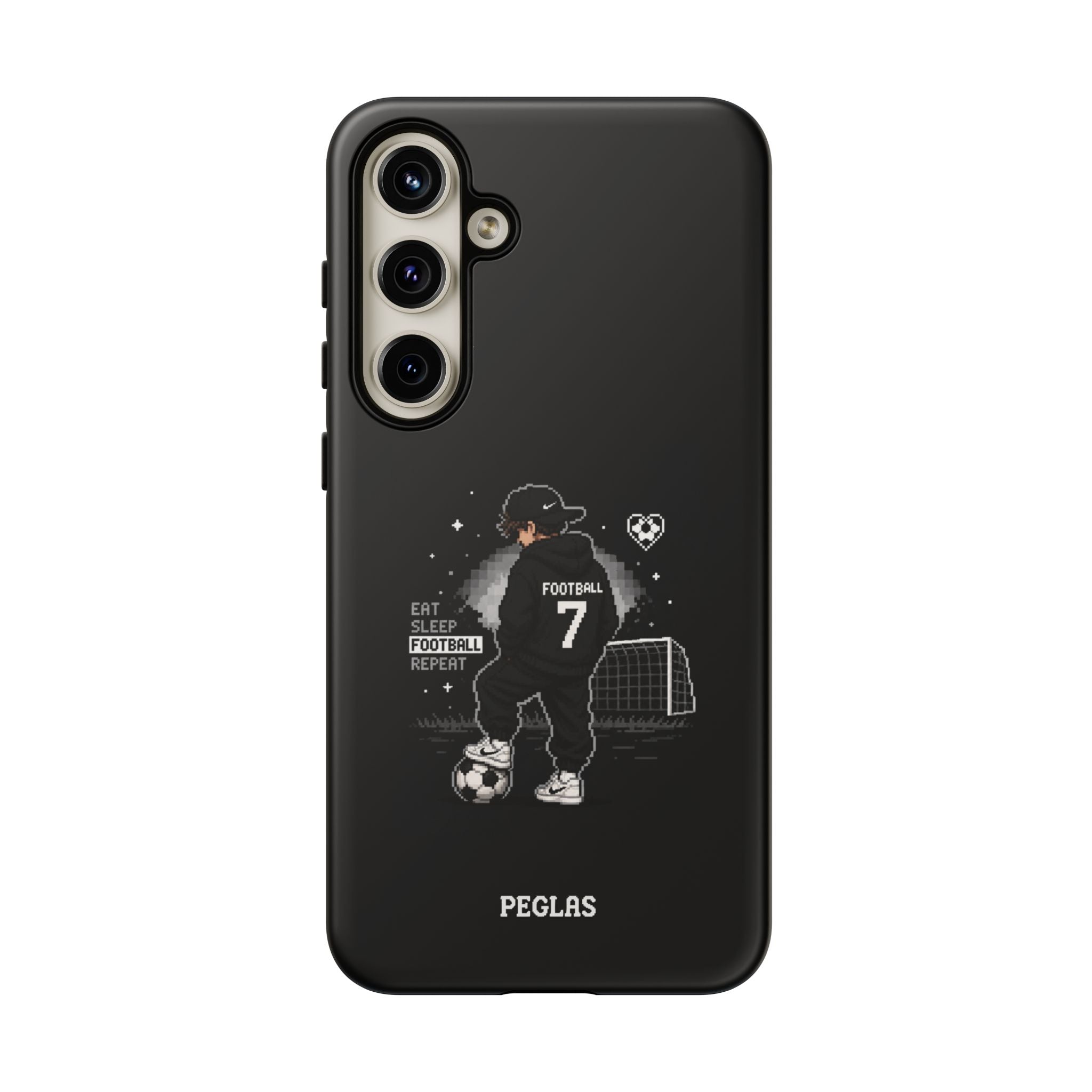 Football Player Phone Case - 'Eat Sleep Football Repeat' Black Tough Case, Soccer Goal Graphic