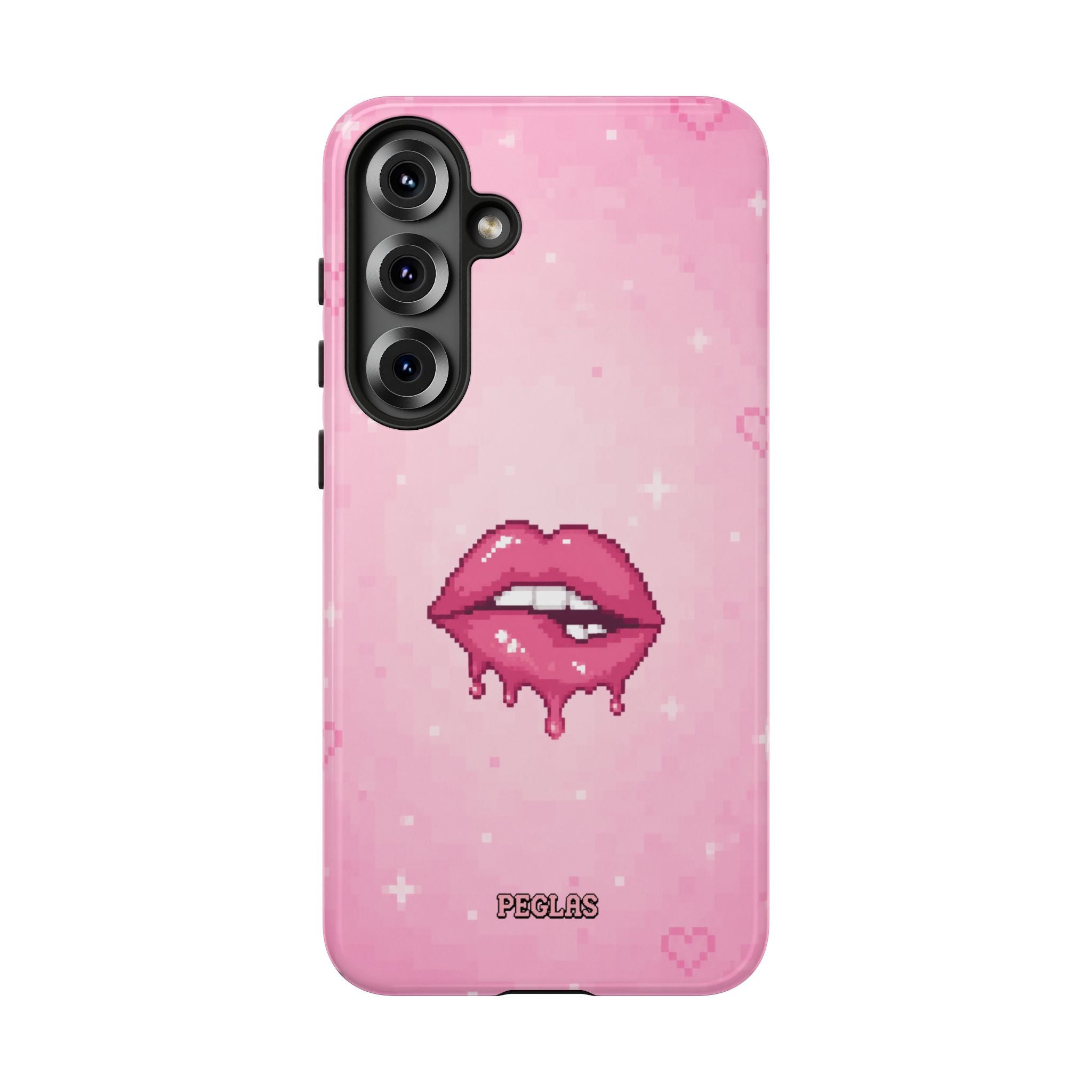 Pink Drip Lips Phone Case — Cute Pixel Art Protective Tough Case