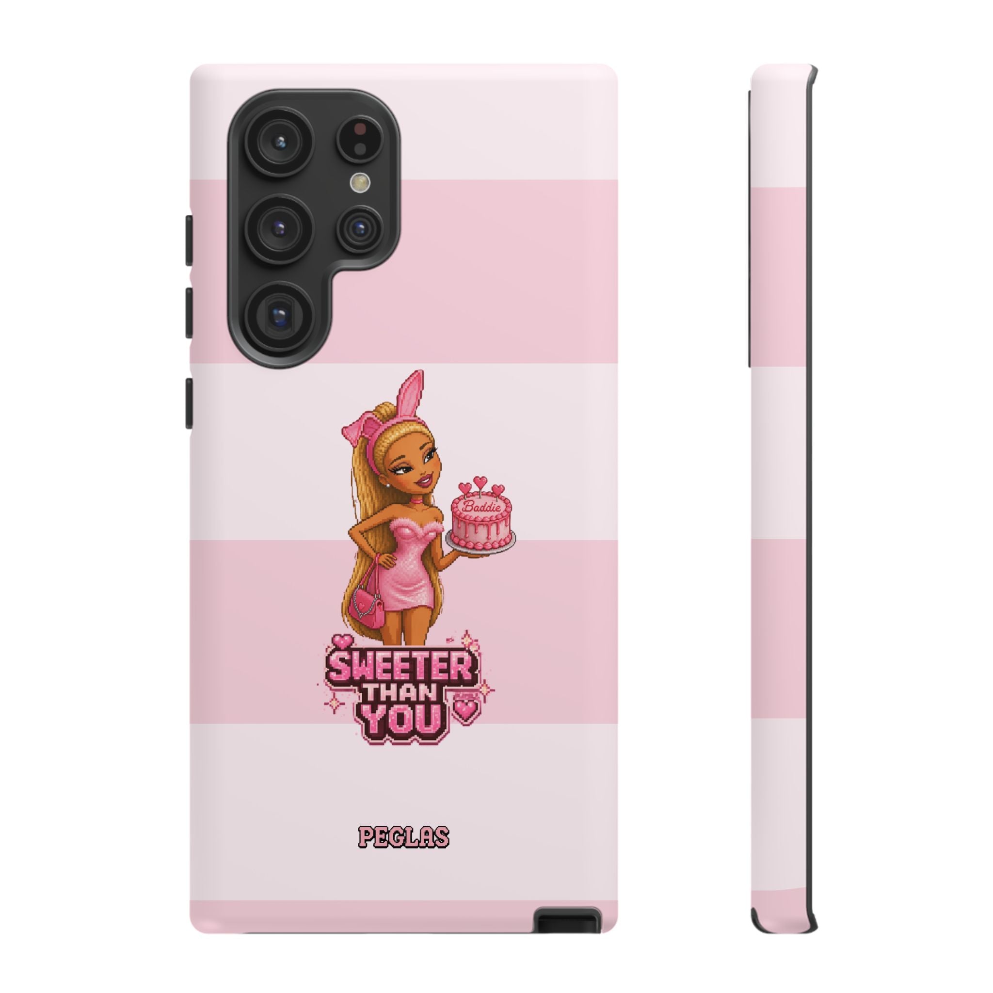 Phone Case — “Sweeter Than You” Pink Striped Cute Cake Girl Protective Cover
