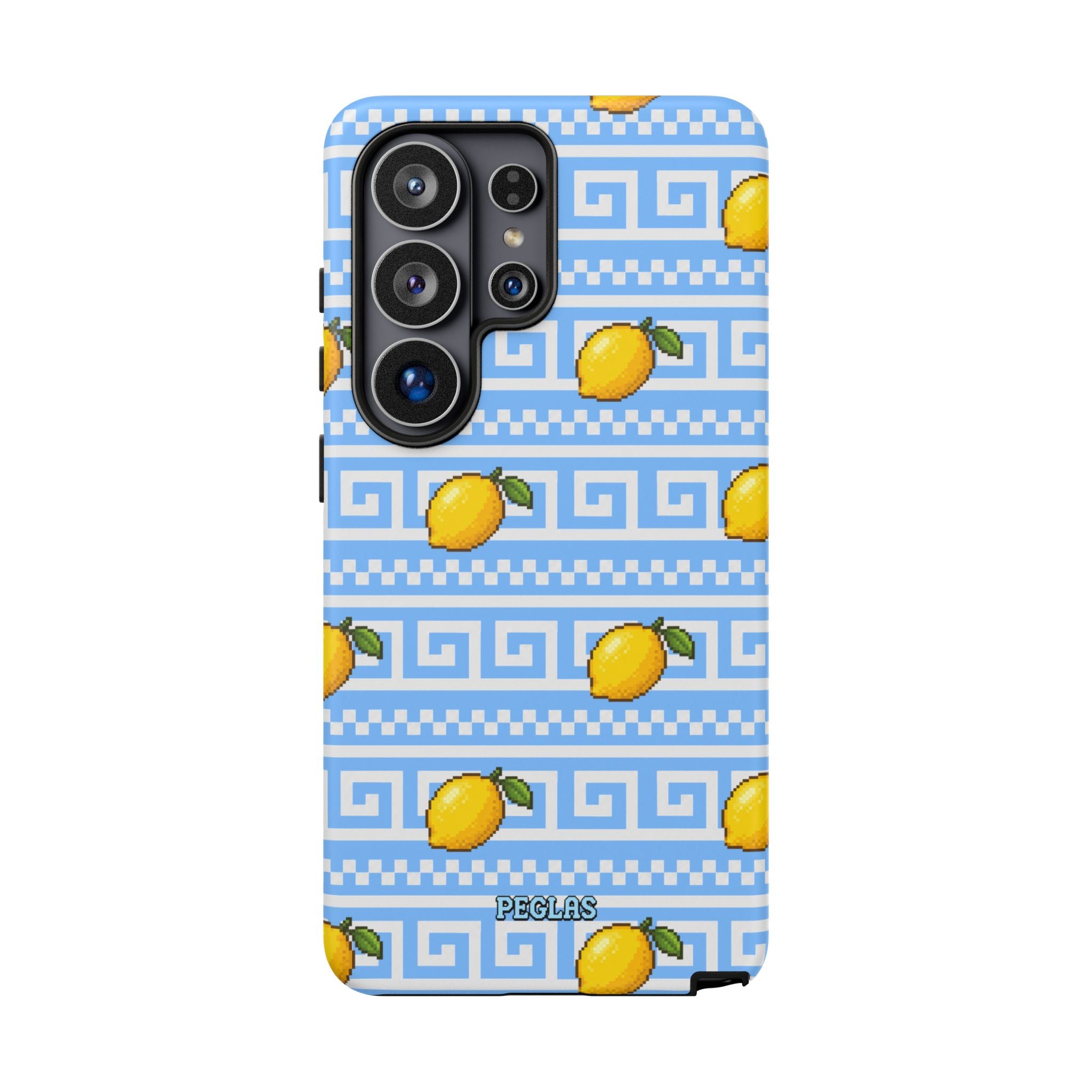 Lemon Greek Key Phone Case — Blue Citrus Pattern Tough Case