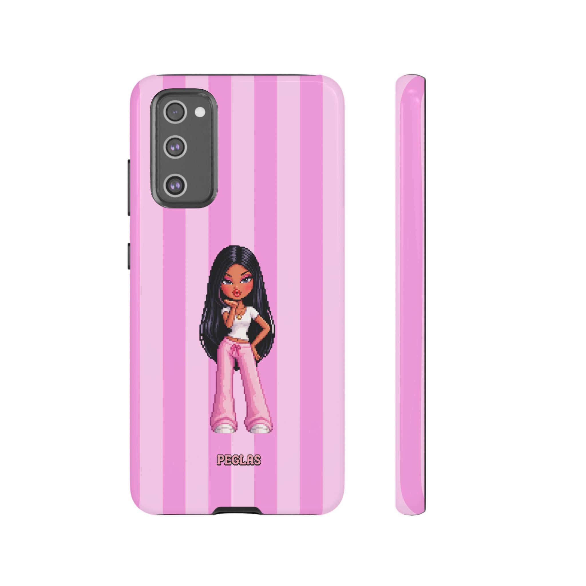 Pink Pixel Art Doll Phone Case — Y2K Baddie Girl Illustration