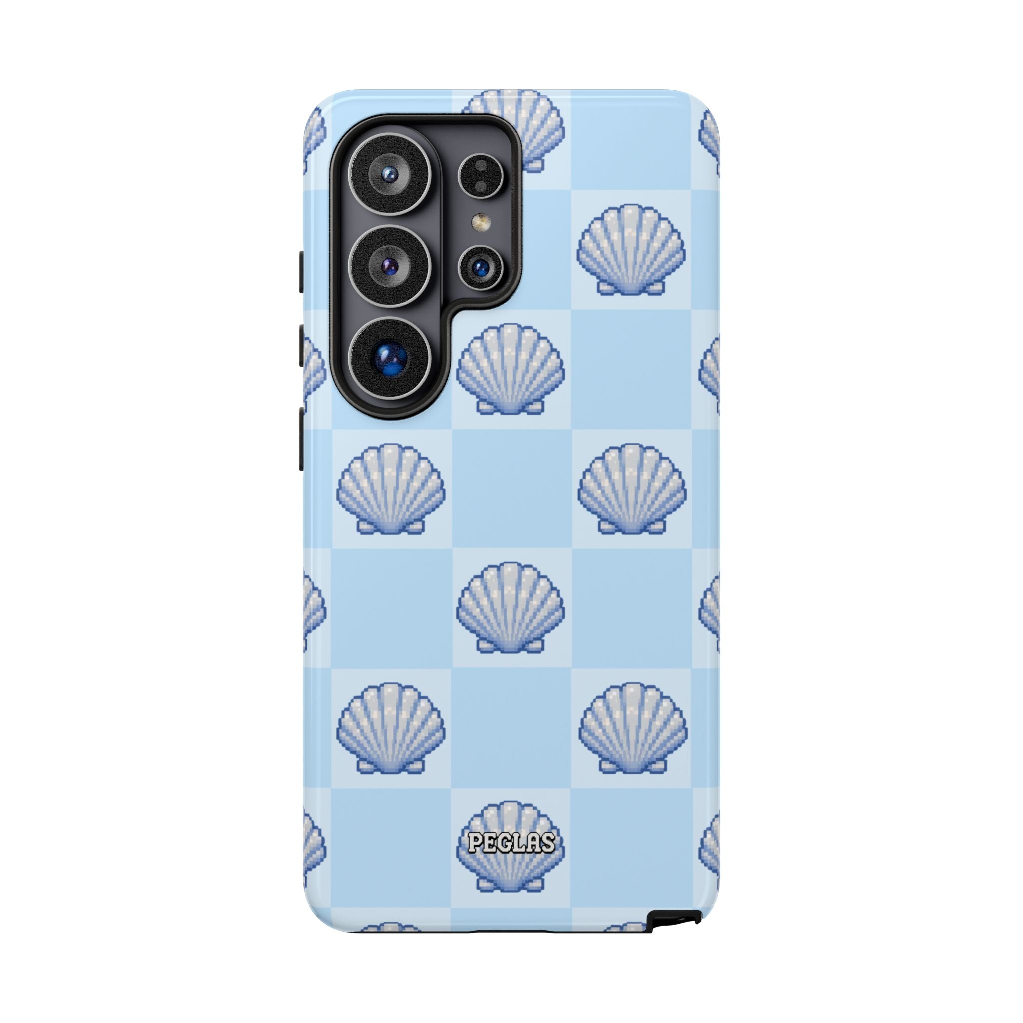 Shell Checkerboard Tough Phone Case — Light Blue Seashell Protective Cover