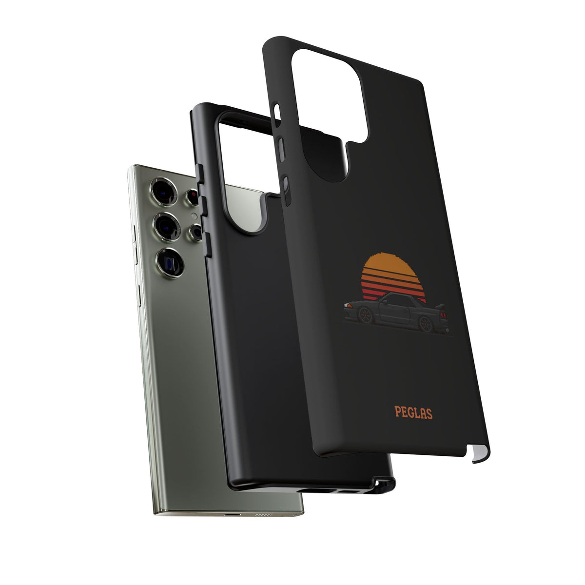 Vintage Black Sports Car Phone Case — Retro Sunset Design