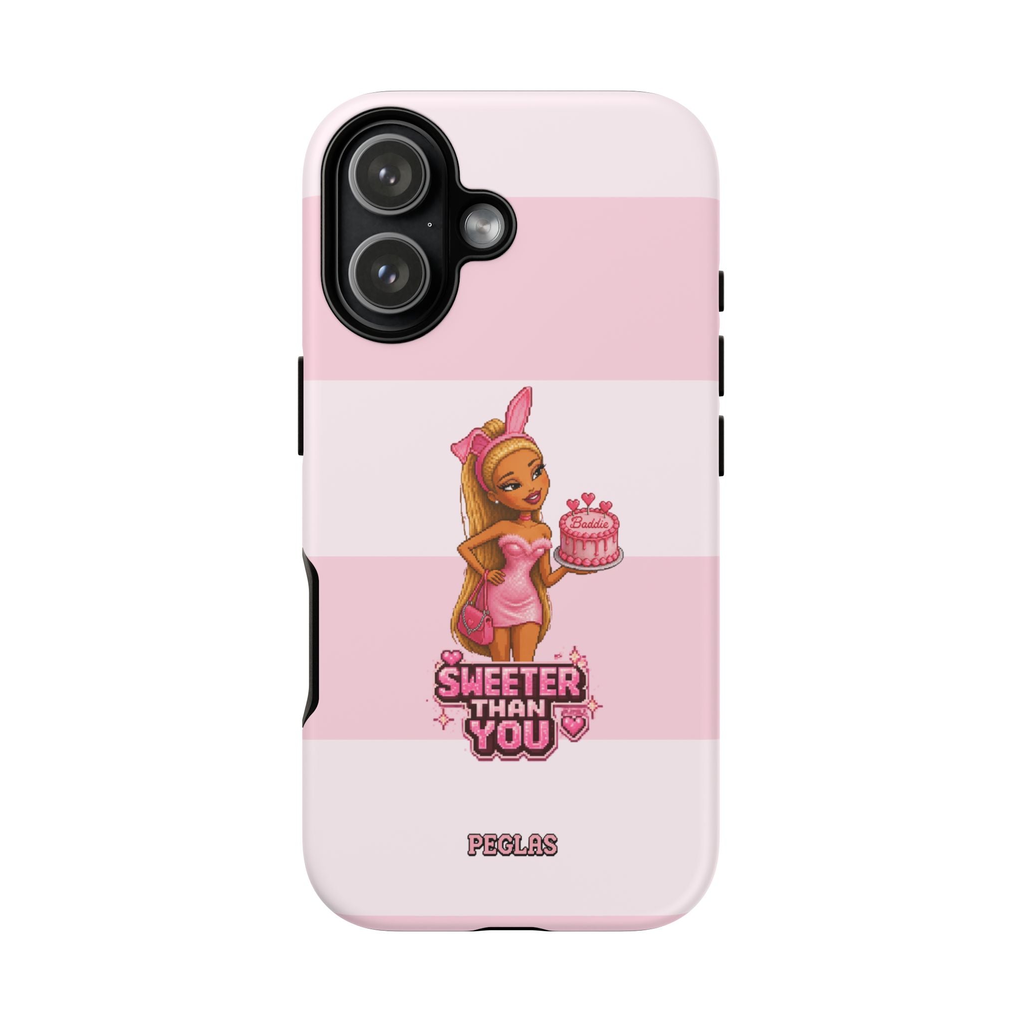 Phone Case — “Sweeter Than You” Pink Striped Cute Cake Girl Protective Cover