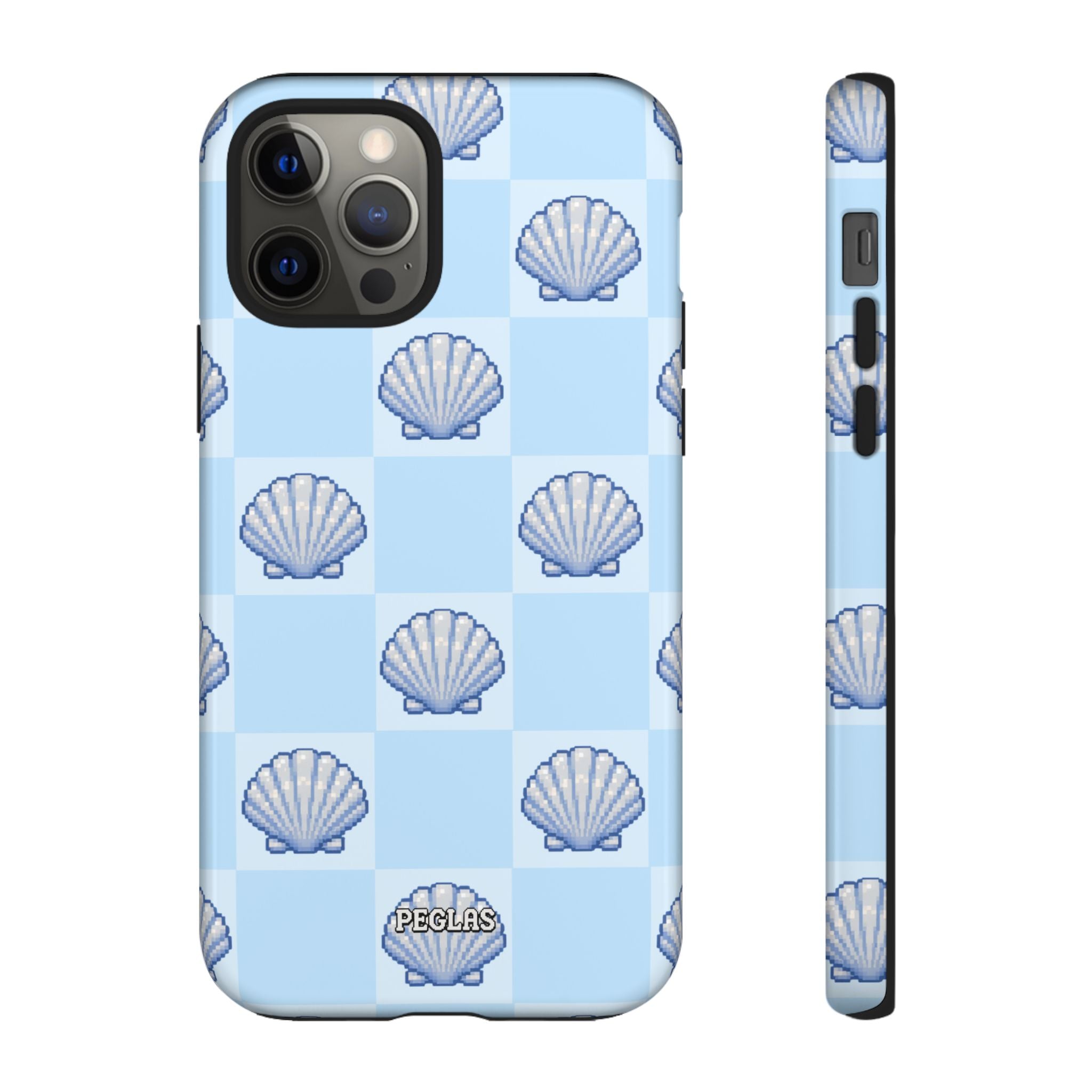 Shell Checkerboard Tough Phone Case — Light Blue Seashell Protective Cover