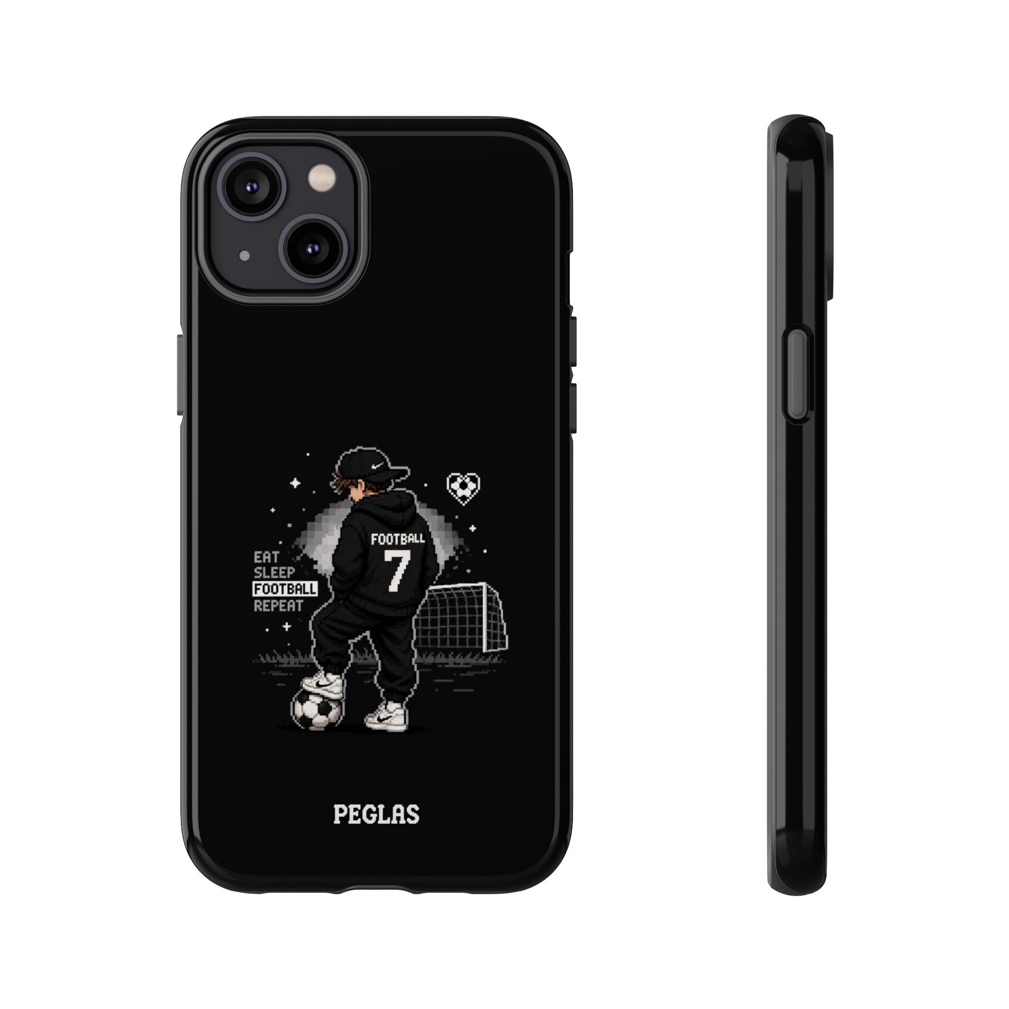 Football Player Phone Case - 'Eat Sleep Football Repeat' Black Tough Case, Soccer Goal Graphic