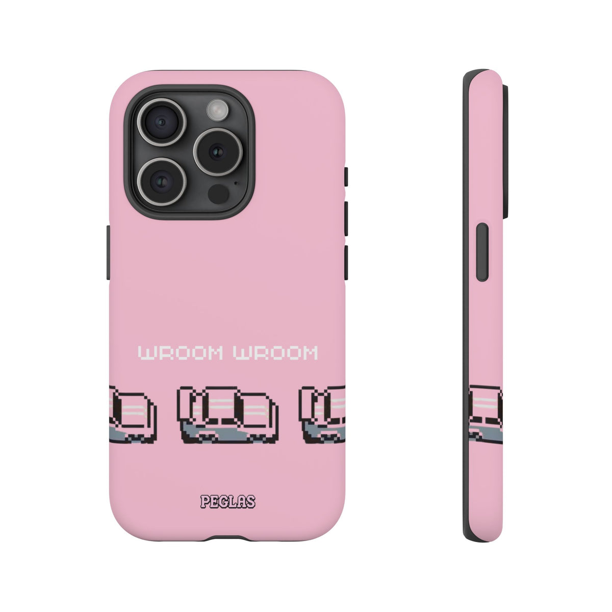 Pink Retro Pixel Cars Phone Case — "Wroom Wroom" Tough Protective Cover