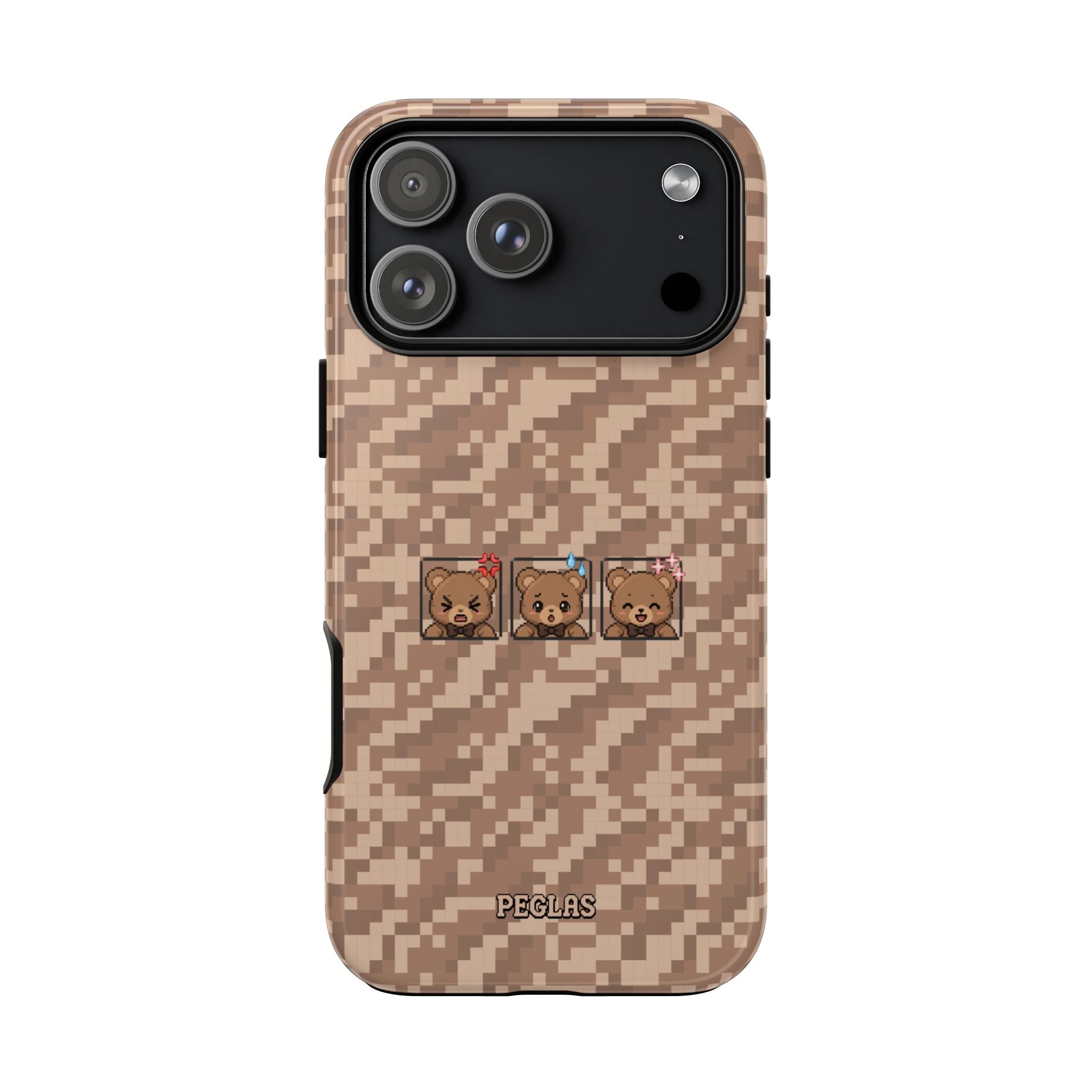 Pixel Teddy Emojis Brown Tough Phone Case