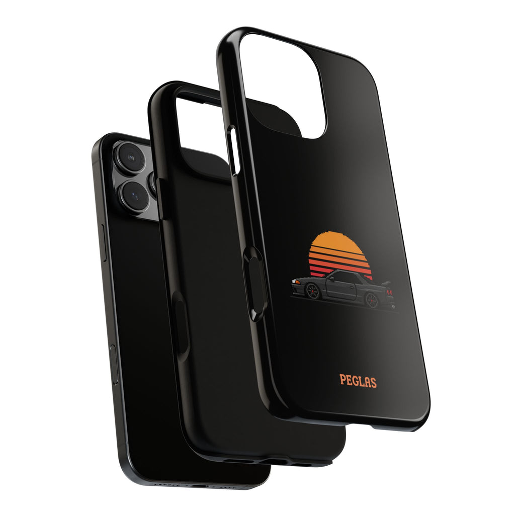 Vintage Black Sports Car Phone Case — Retro Sunset Design