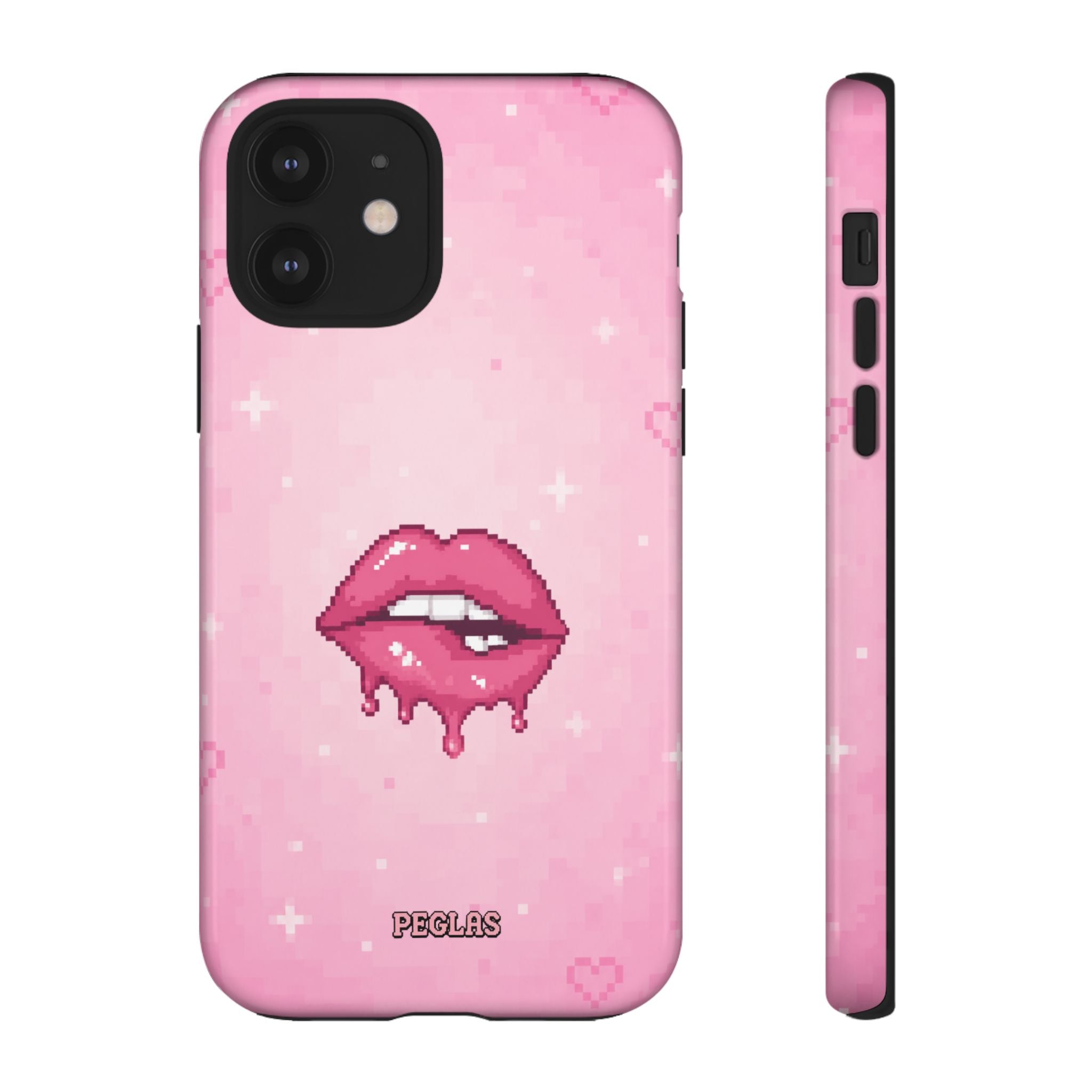 Pink Drip Lips Phone Case — Cute Pixel Art Protective Tough Case