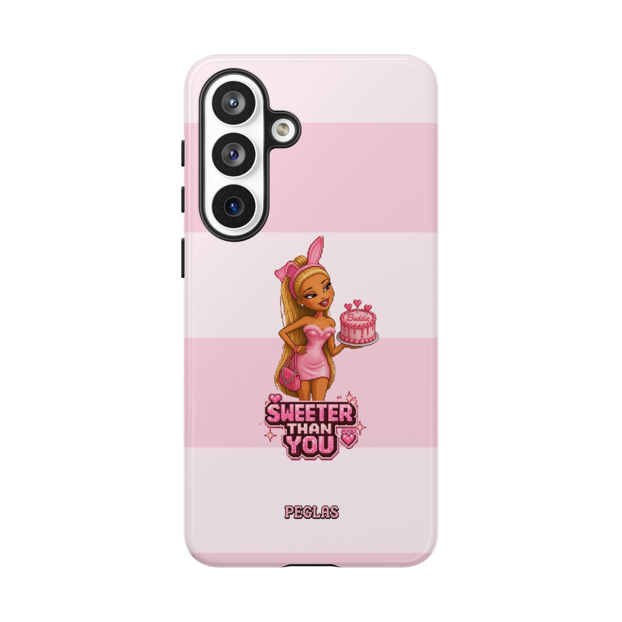 Phone Case — “Sweeter Than You” Pink Striped Cute Cake Girl Protective Cover