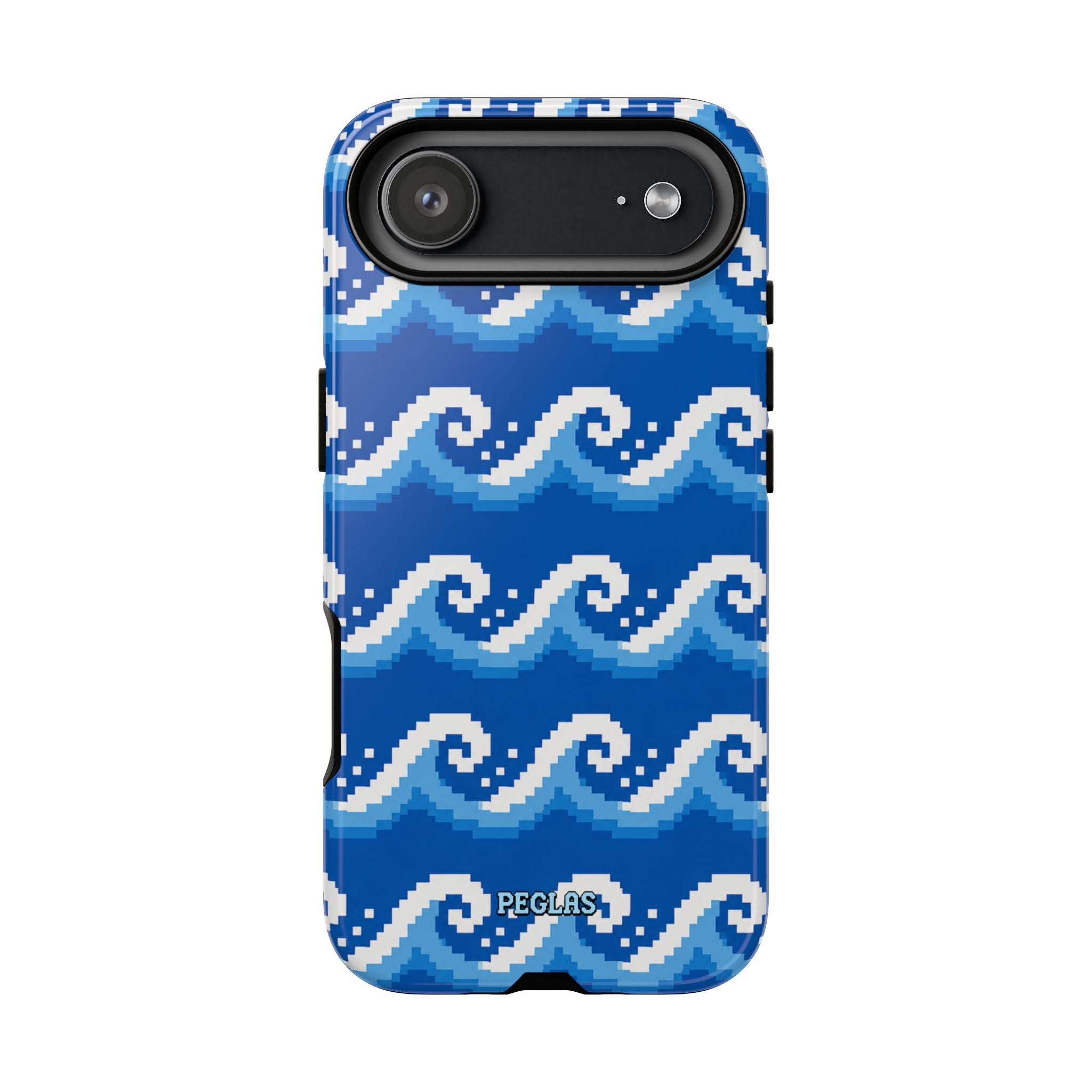 Pixel Wave Phone Case — Blue Ocean Retro Pixel Art iPhone Cover