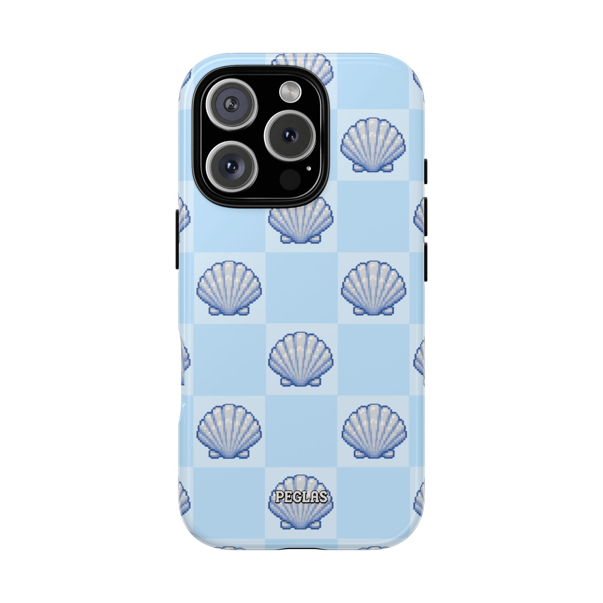 Shell Checkerboard Tough Phone Case — Light Blue Seashell Protective Cover