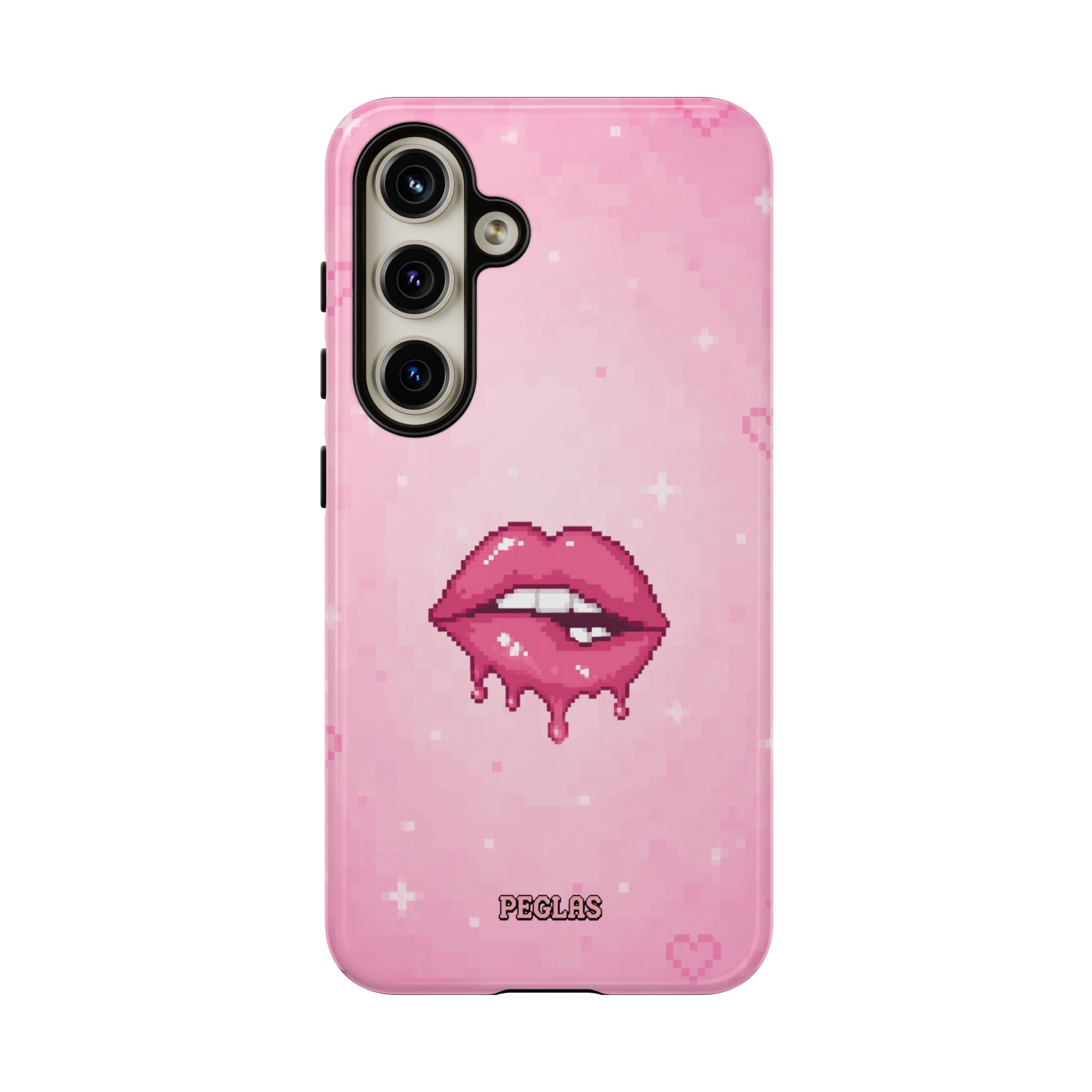 Pink Drip Lips Phone Case — Cute Pixel Art Protective Tough Case