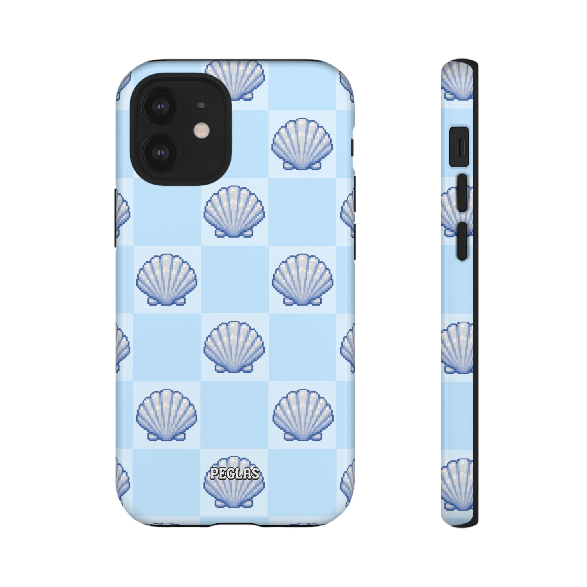 Shell Checkerboard Tough Phone Case — Light Blue Seashell Protective Cover