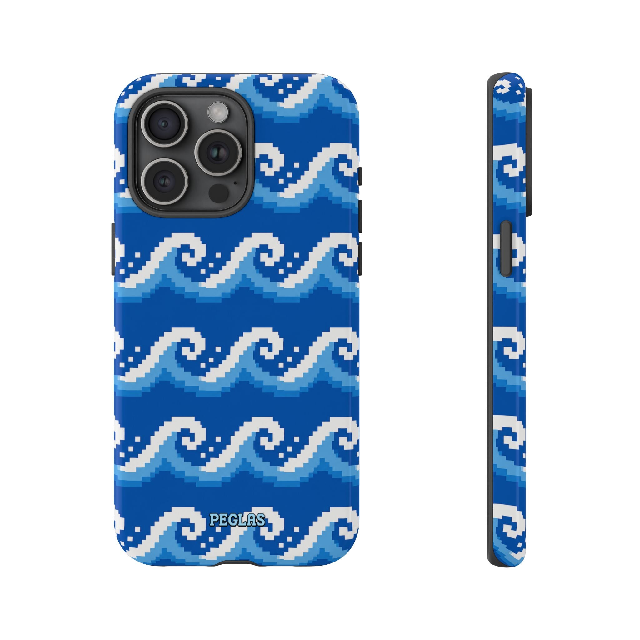 Pixel Wave Phone Case — Blue Ocean Retro Pixel Art iPhone Cover