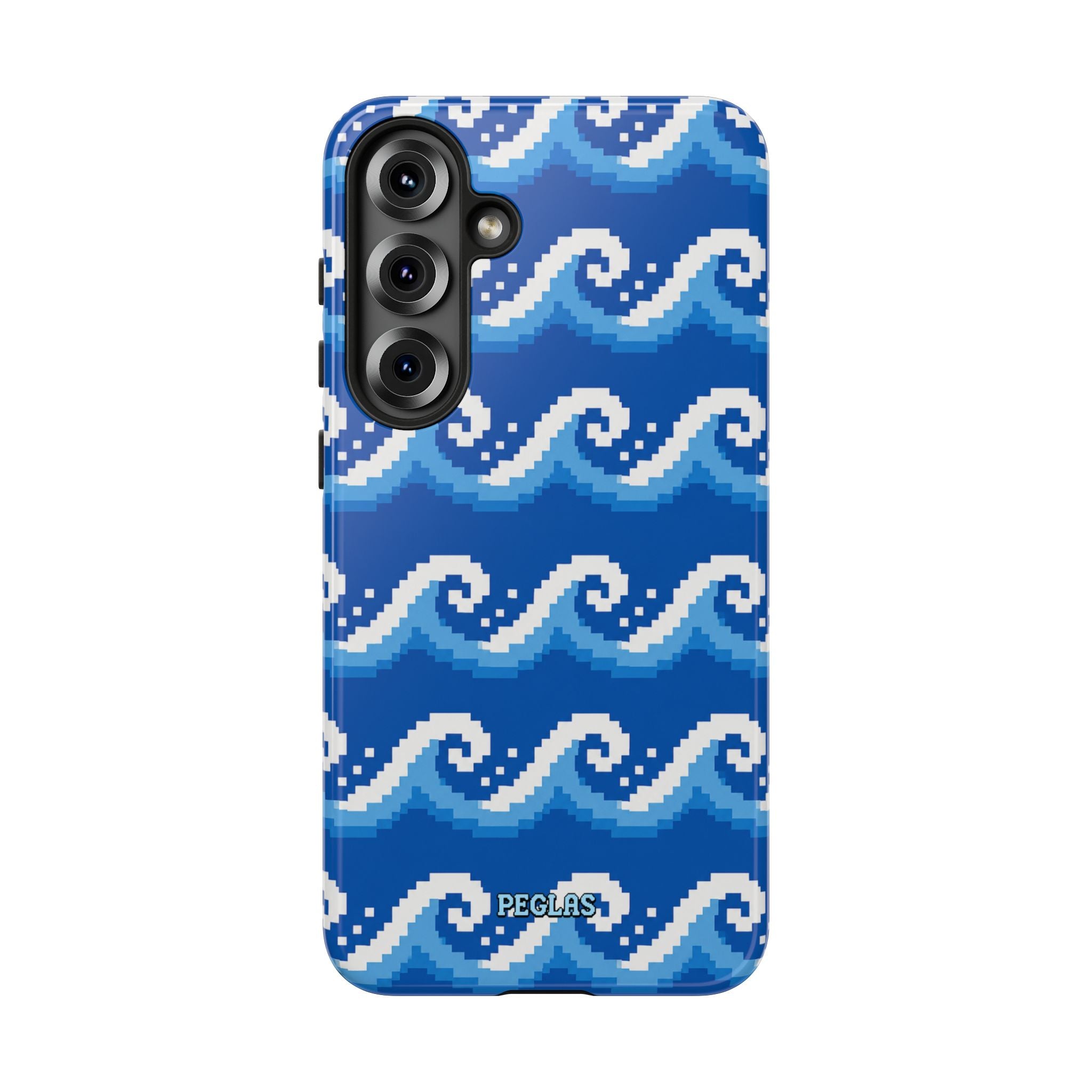 Pixel Wave Phone Case — Blue Ocean Retro Pixel Art iPhone Cover