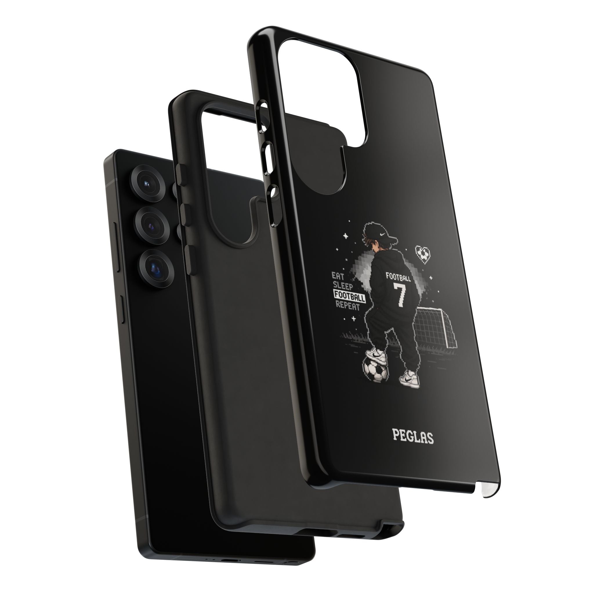 Football Player Phone Case - 'Eat Sleep Football Repeat' Black Tough Case, Soccer Goal Graphic