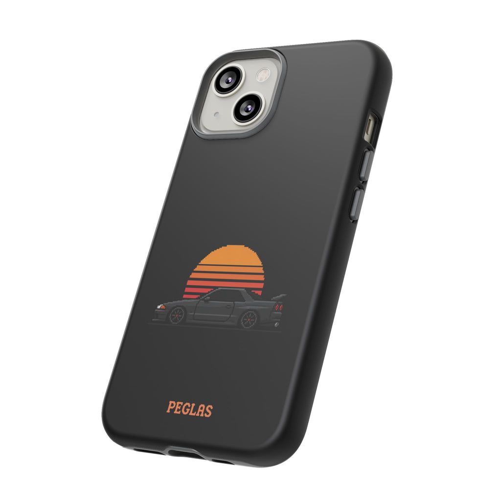Vintage Black Sports Car Phone Case — Retro Sunset Design