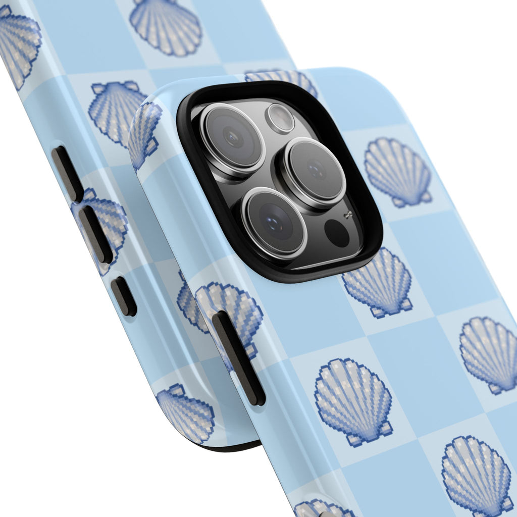 Shell Checkerboard Tough Phone Case — Light Blue Seashell Protective Cover