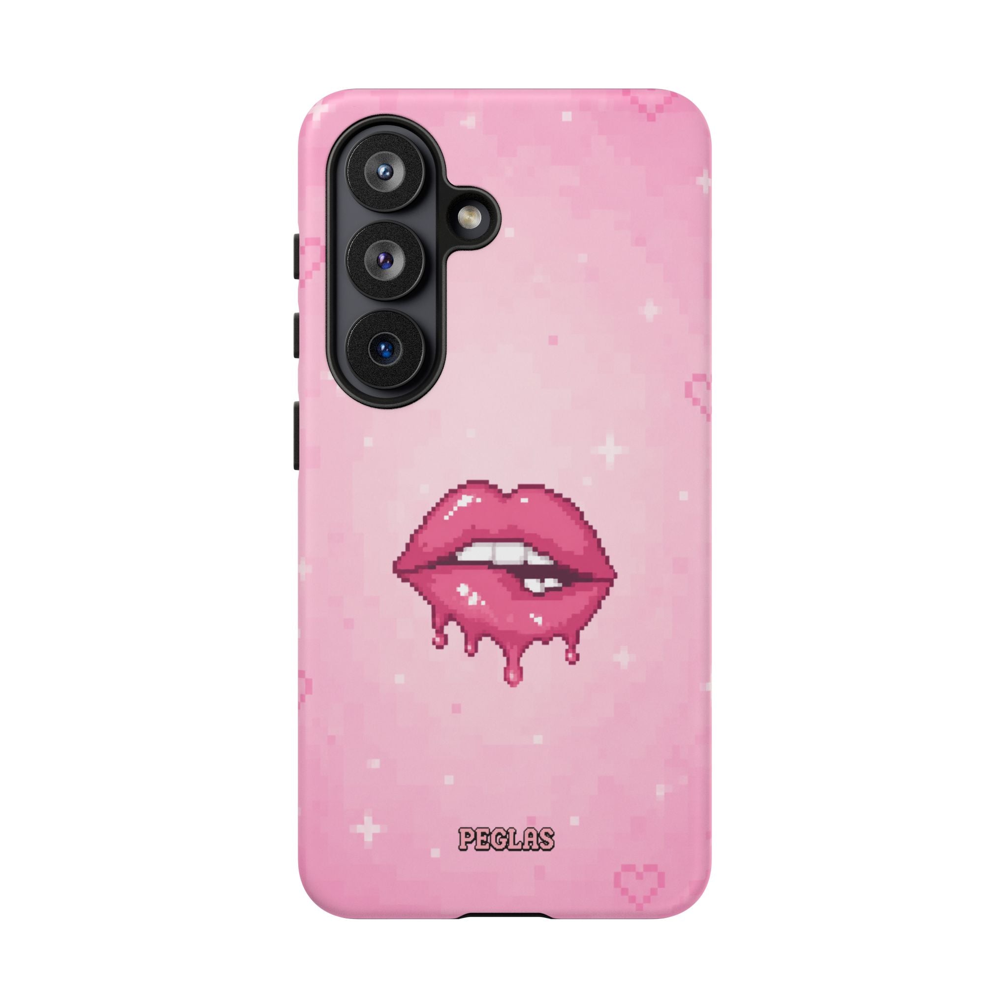 Pink Drip Lips Phone Case — Cute Pixel Art Protective Tough Case