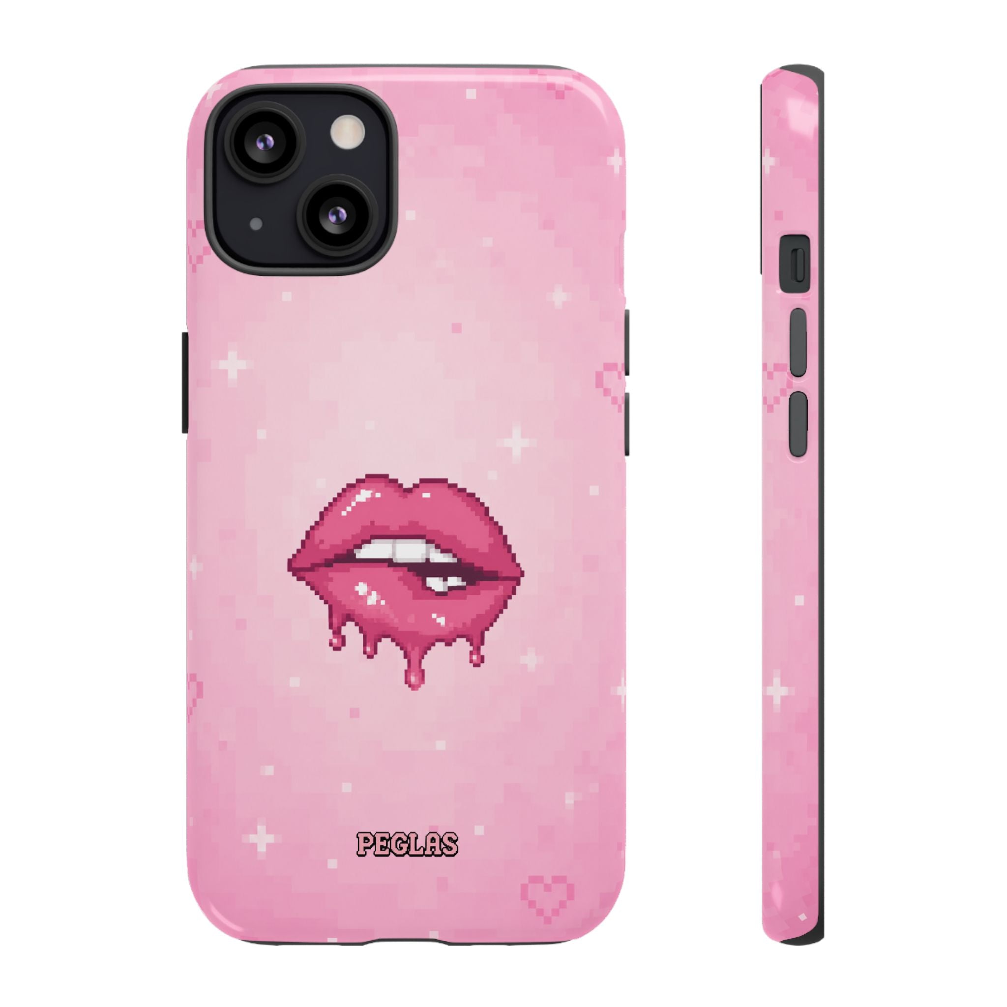 Pink Drip Lips Phone Case — Cute Pixel Art Protective Tough Case