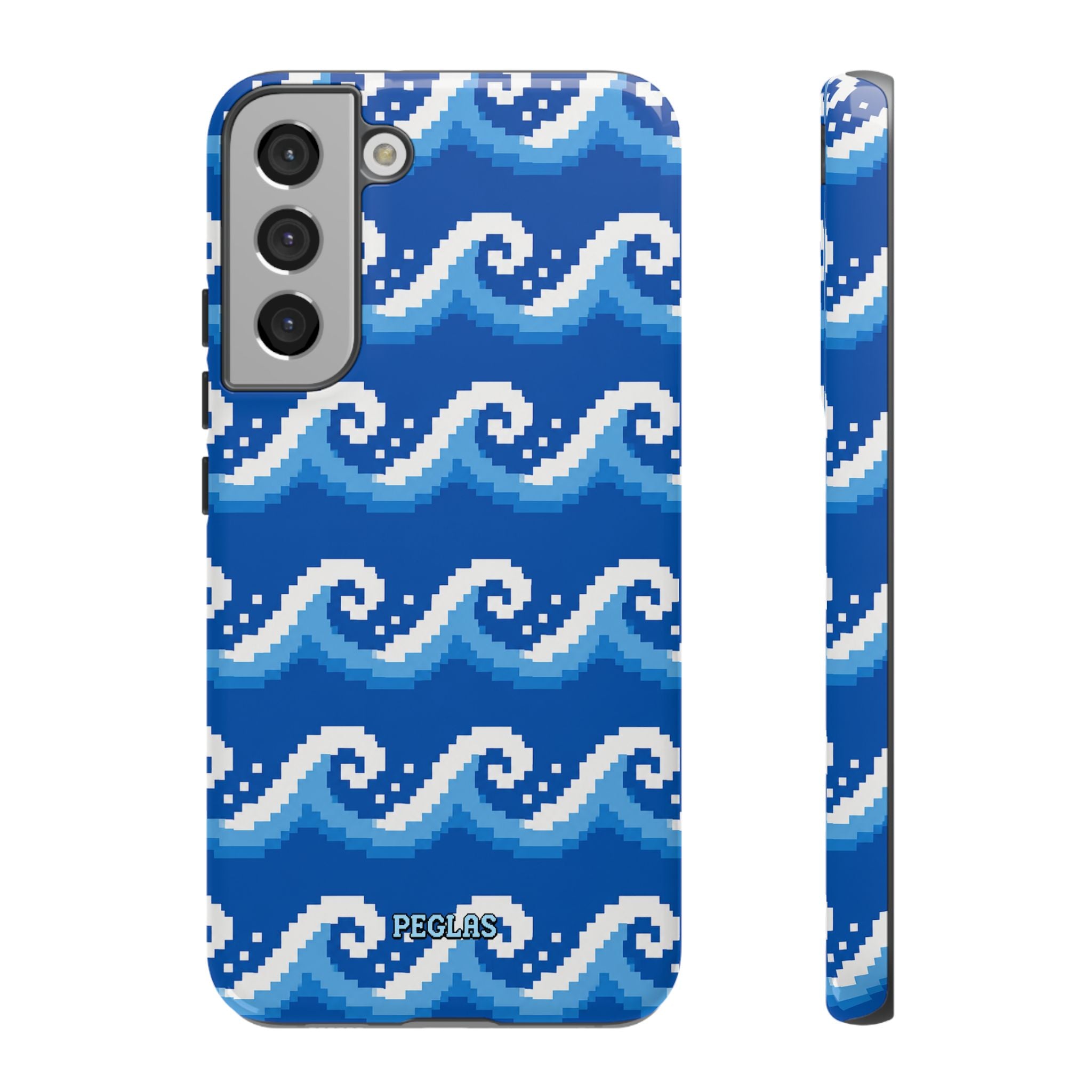 Pixel Wave Phone Case — Blue Ocean Retro Pixel Art iPhone Cover