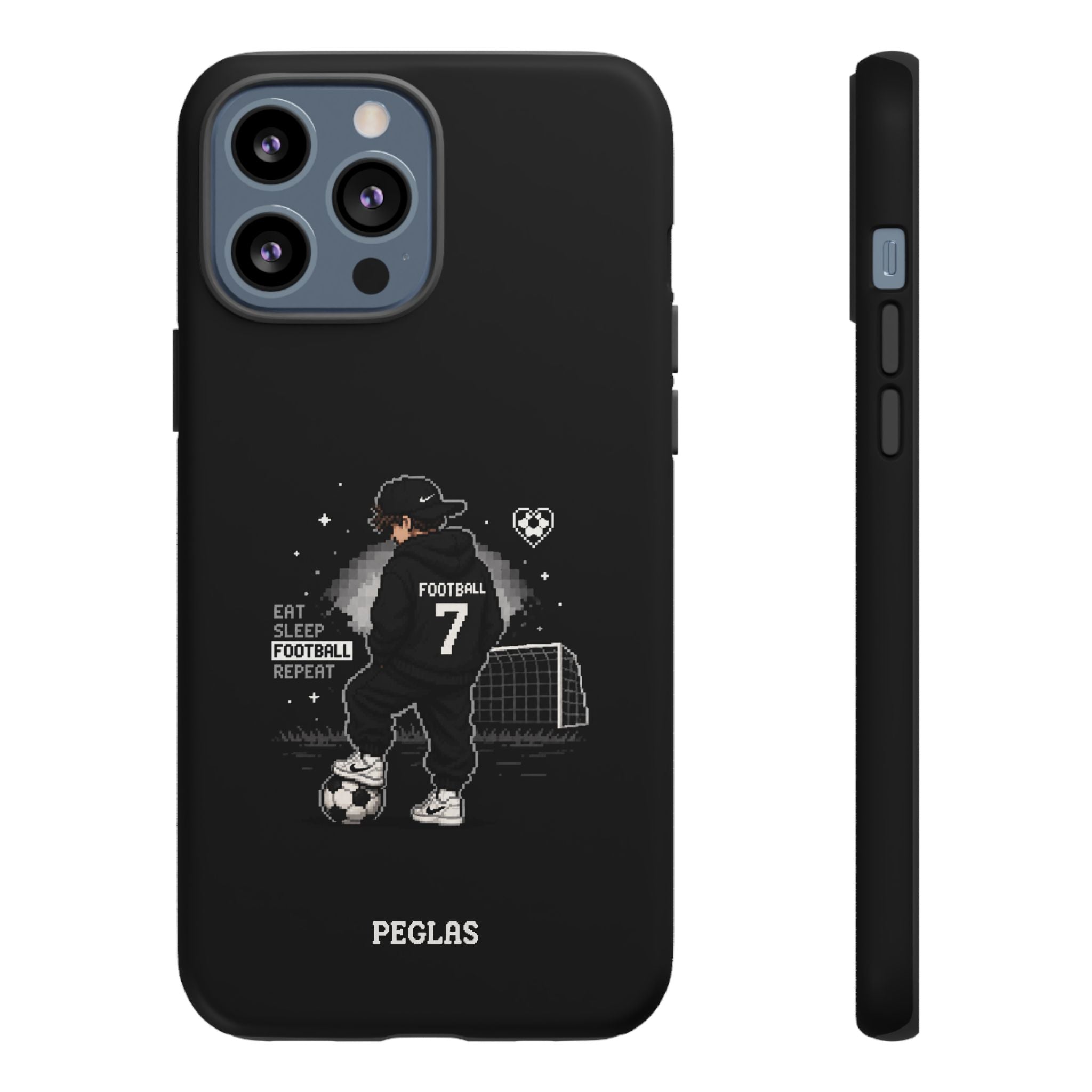 Football Player Phone Case - 'Eat Sleep Football Repeat' Black Tough Case, Soccer Goal Graphic