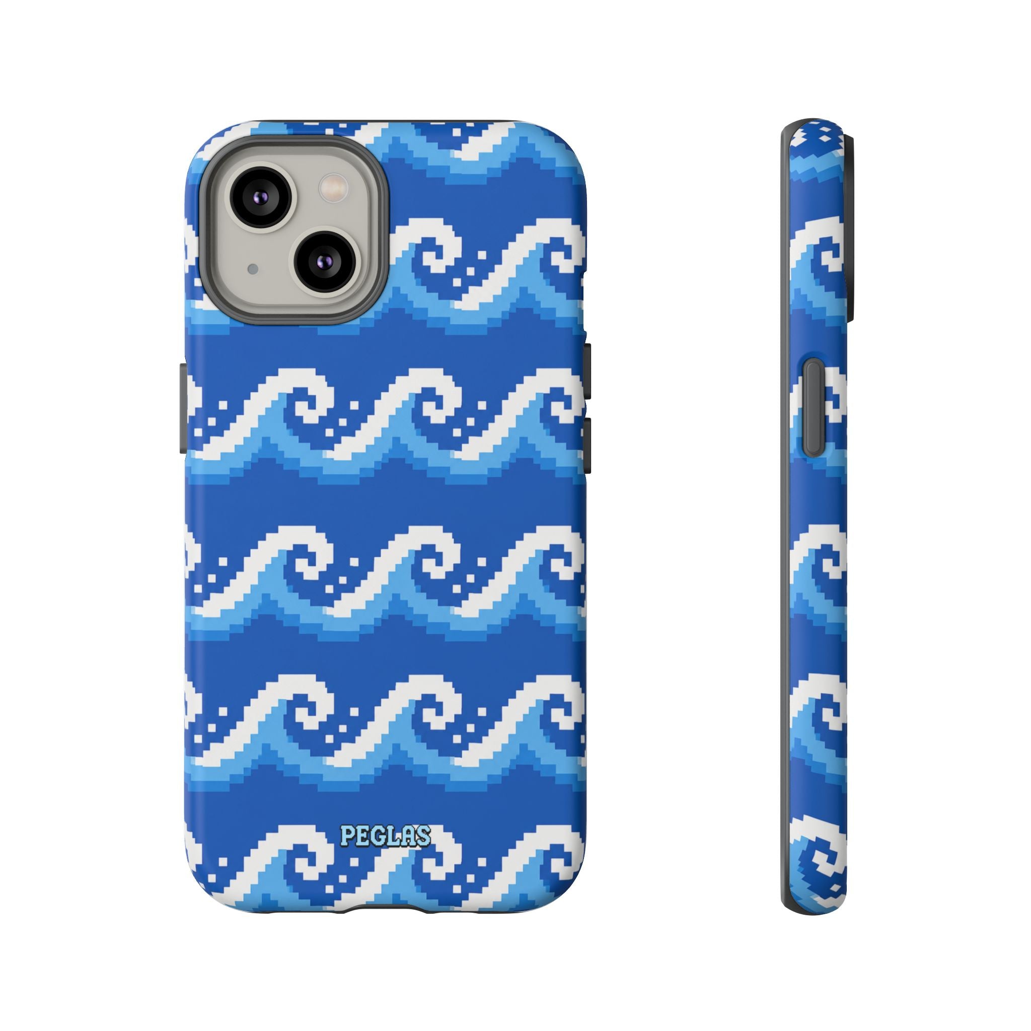 Pixel Wave Phone Case — Blue Ocean Retro Pixel Art iPhone Cover