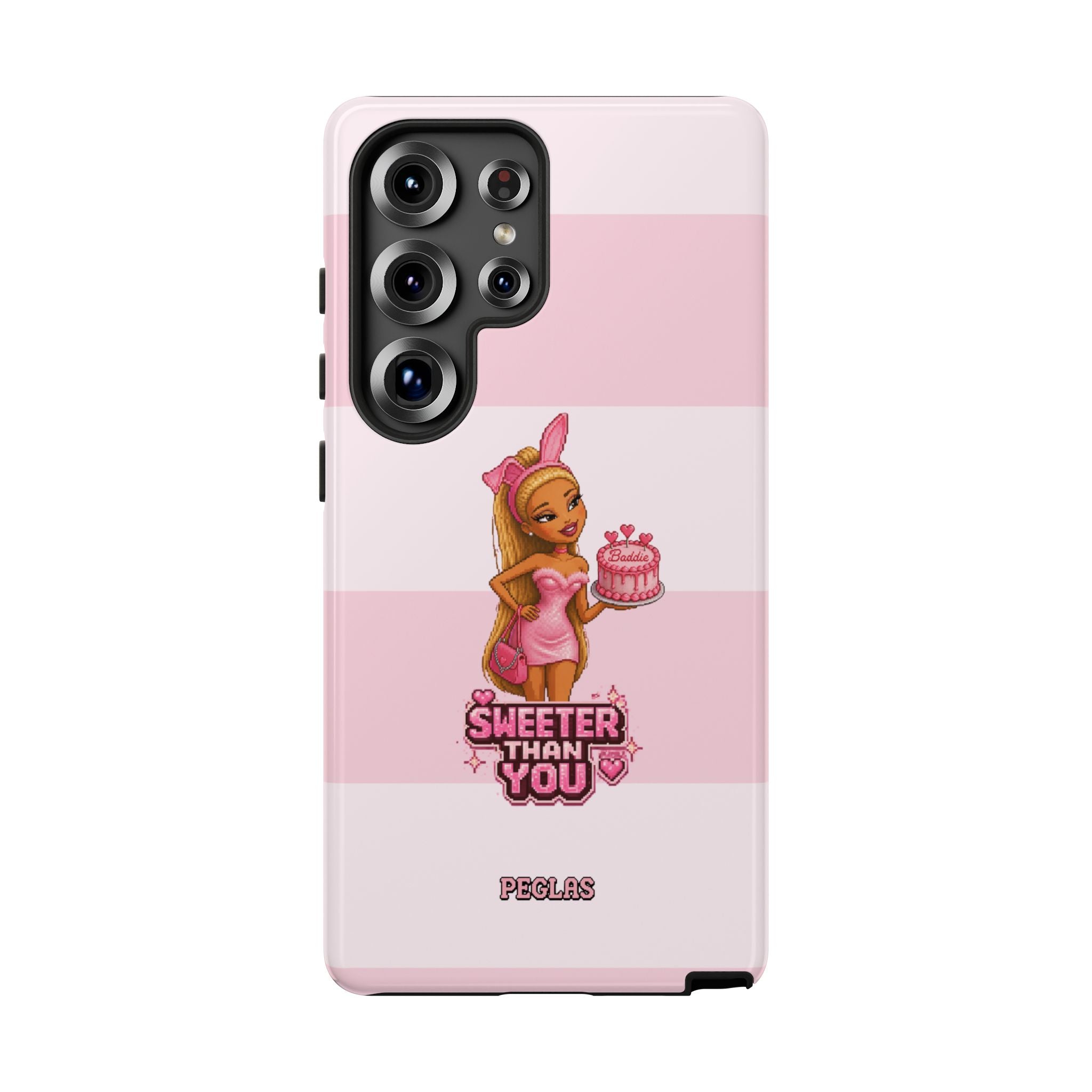 Phone Case — “Sweeter Than You” Pink Striped Cute Cake Girl Protective Cover