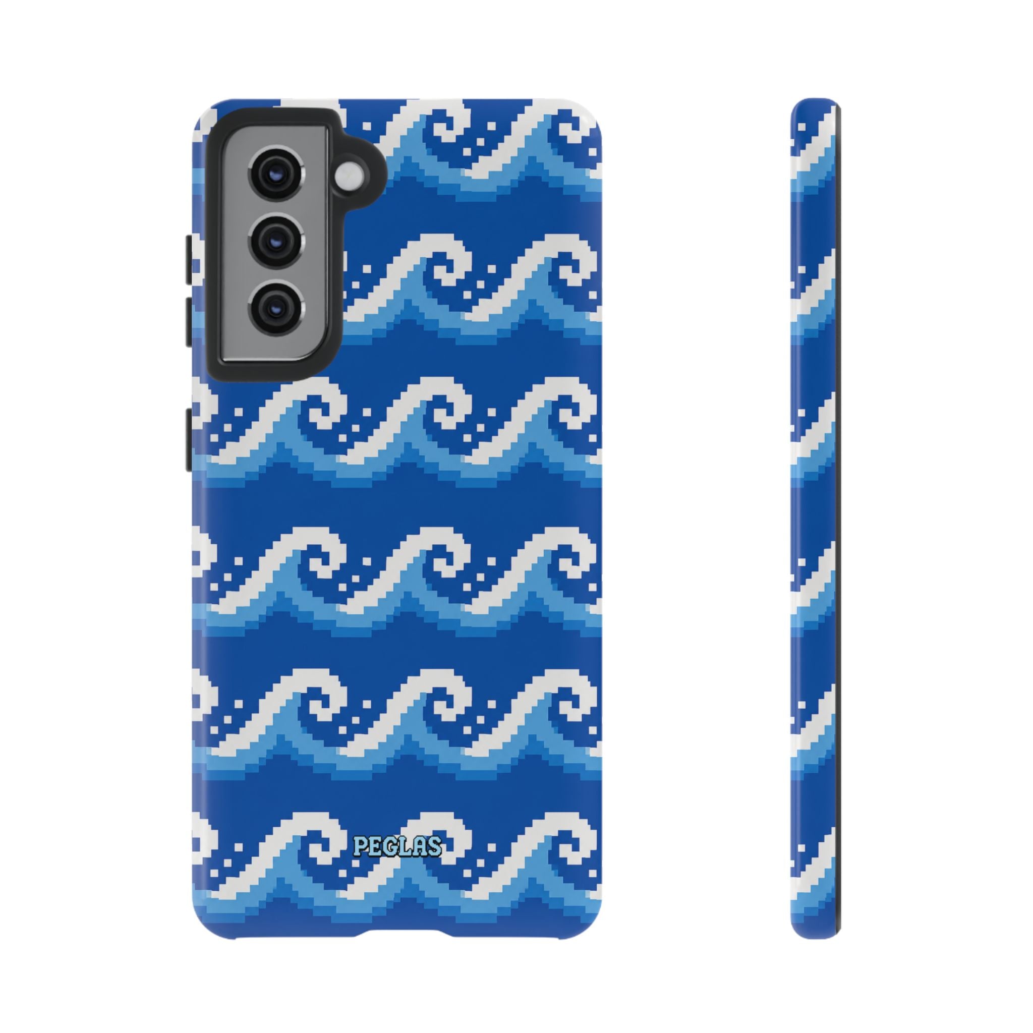 Pixel Wave Phone Case — Blue Ocean Retro Pixel Art iPhone Cover