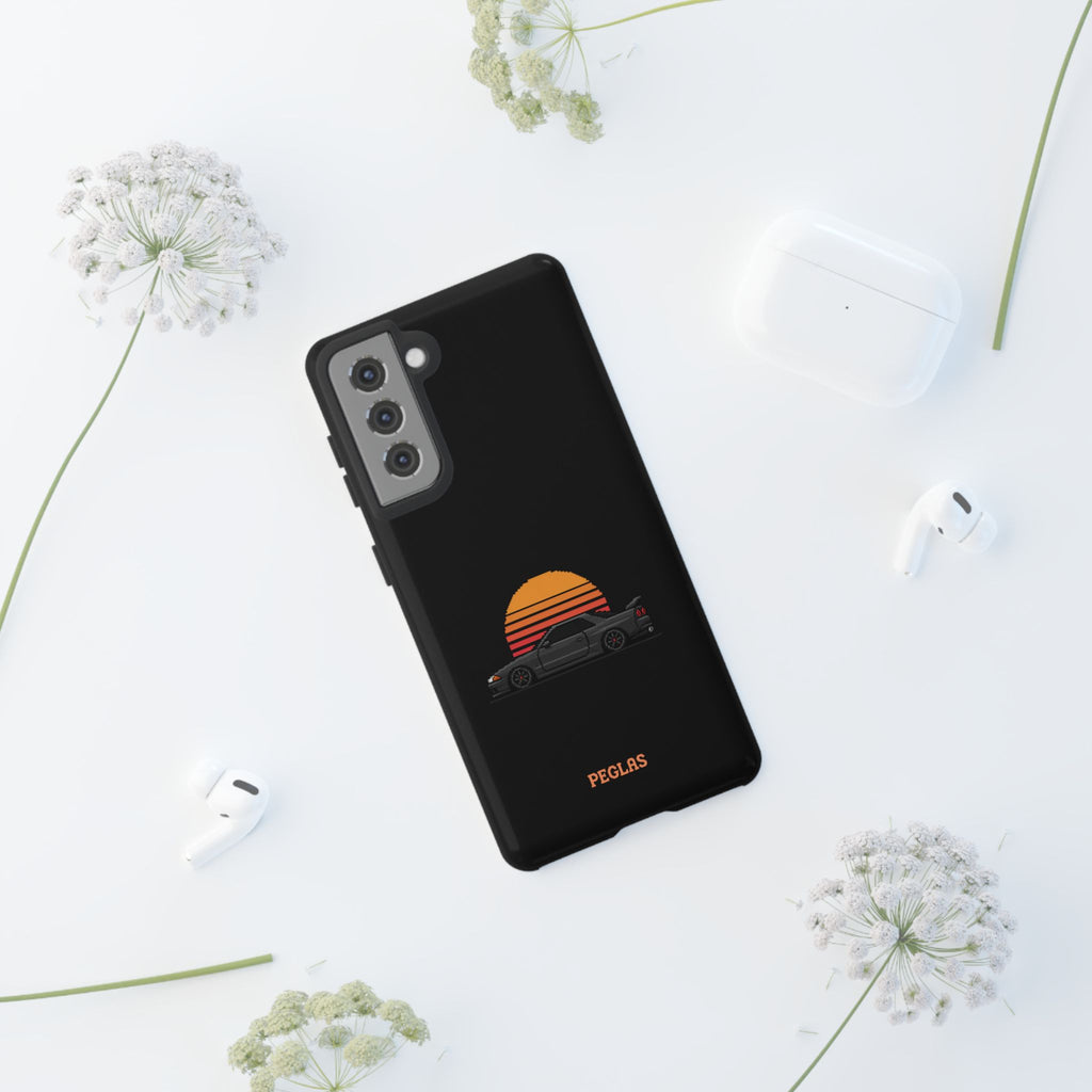 Vintage Black Sports Car Phone Case — Retro Sunset Design