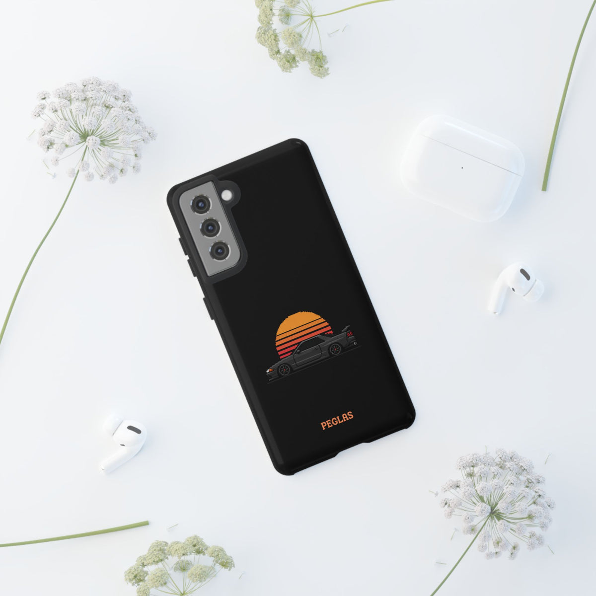 Vintage Black Sports Car Phone Case — Retro Sunset Design