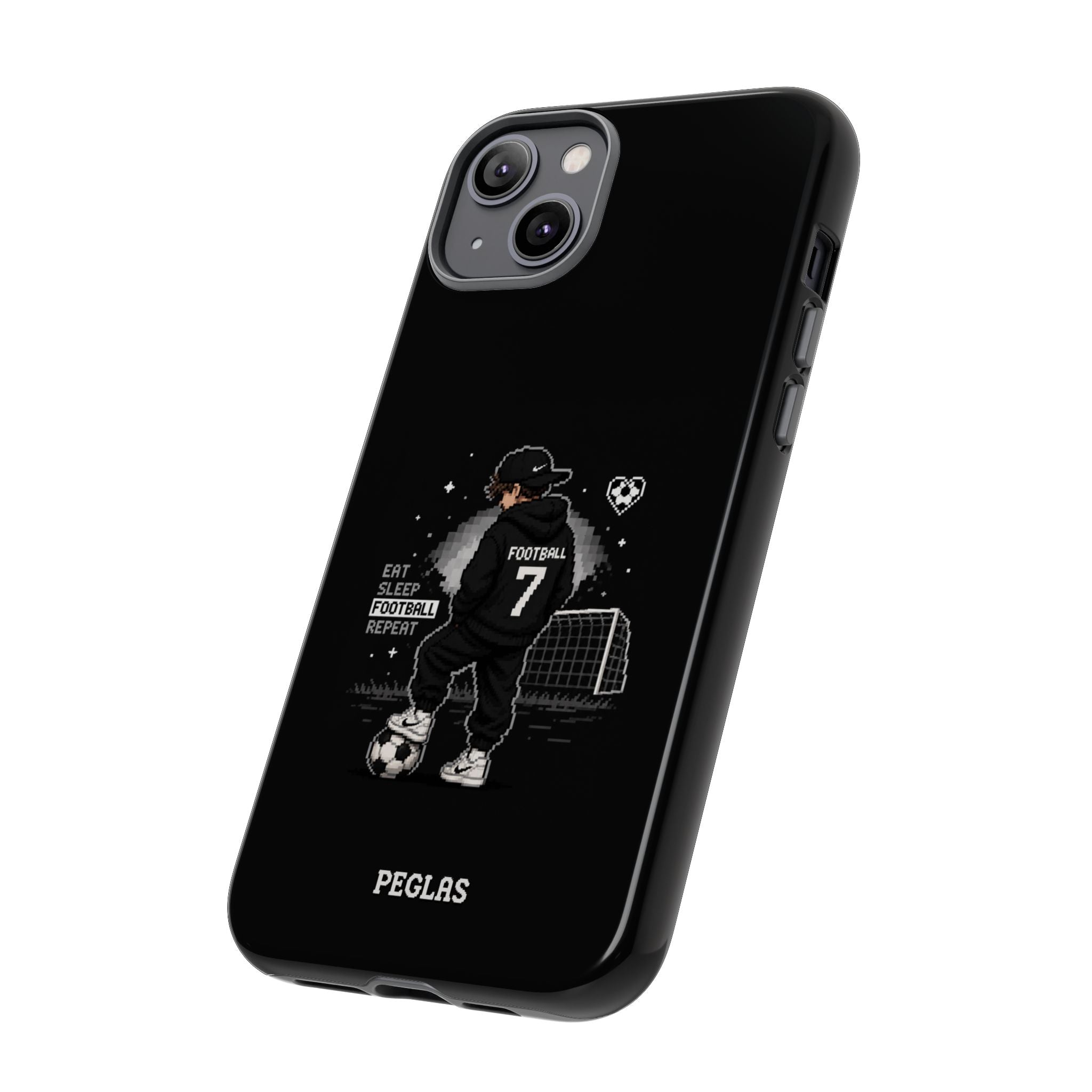 Football Player Phone Case - 'Eat Sleep Football Repeat' Black Tough Case, Soccer Goal Graphic