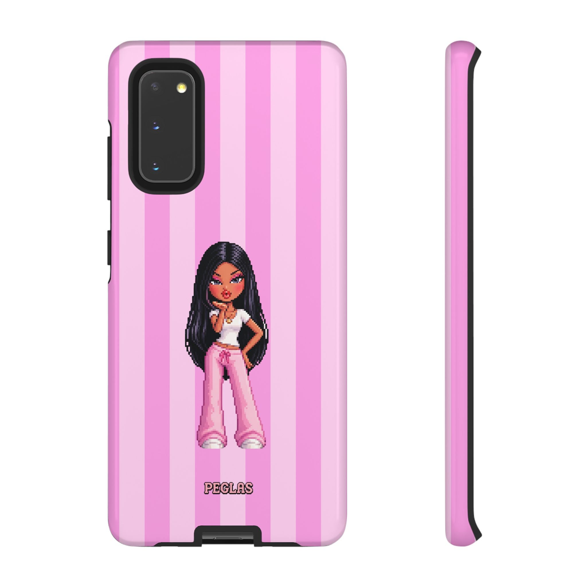 Pink Pixel Art Doll Phone Case — Y2K Baddie Girl Illustration