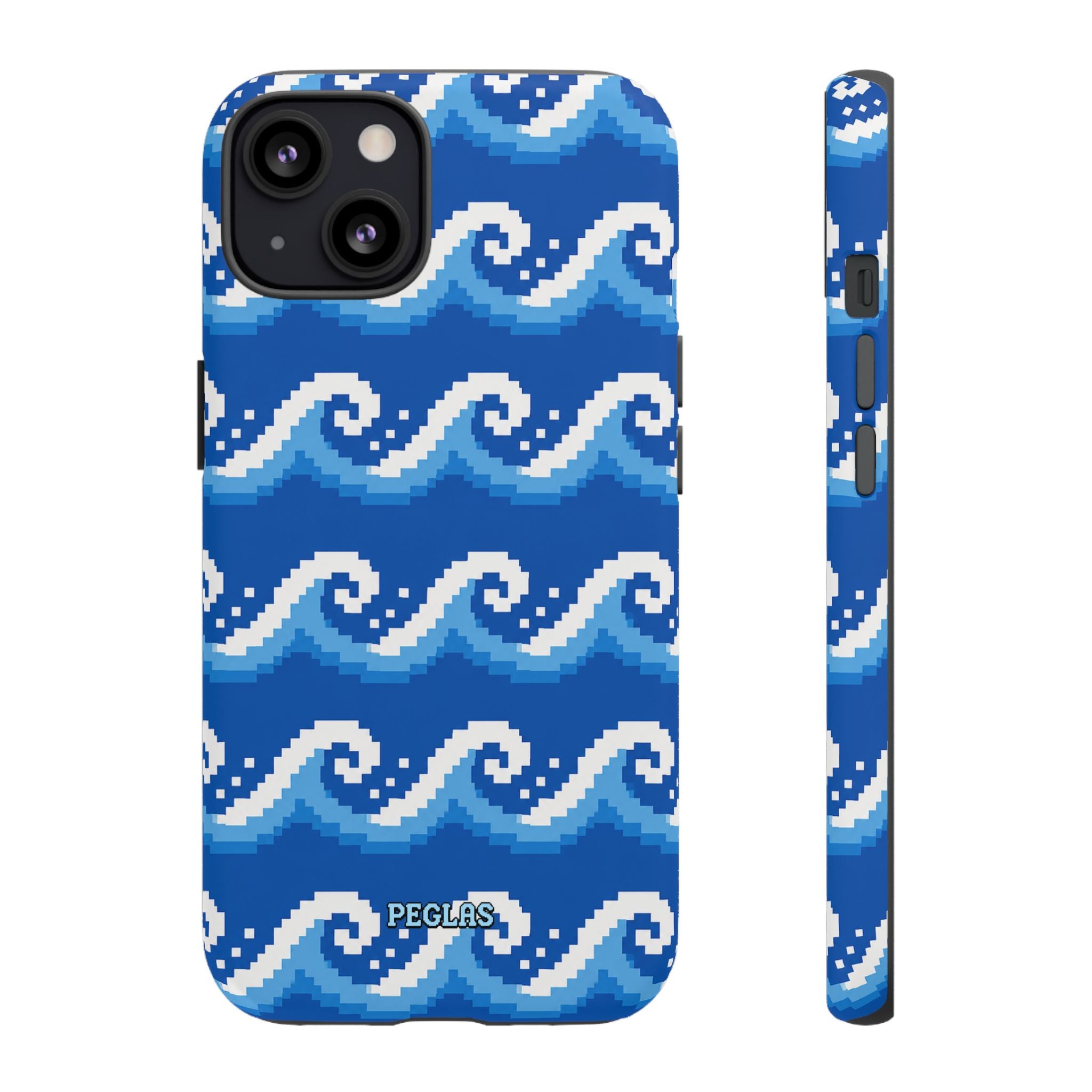 Pixel Wave Phone Case — Blue Ocean Retro Pixel Art iPhone Cover