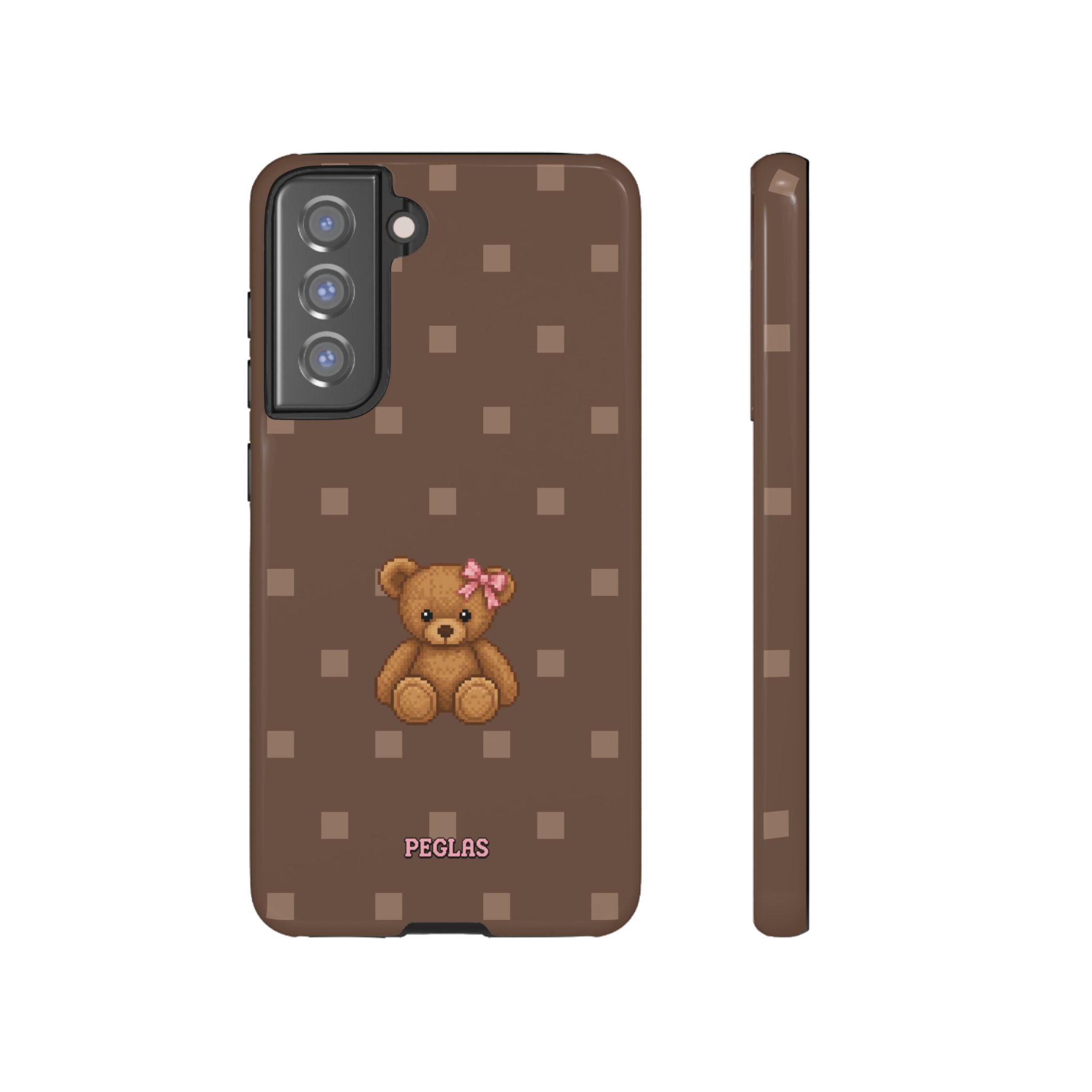 Teddy Bear Tough Phone Case — Cute Brown Polka Dot Protective Cover